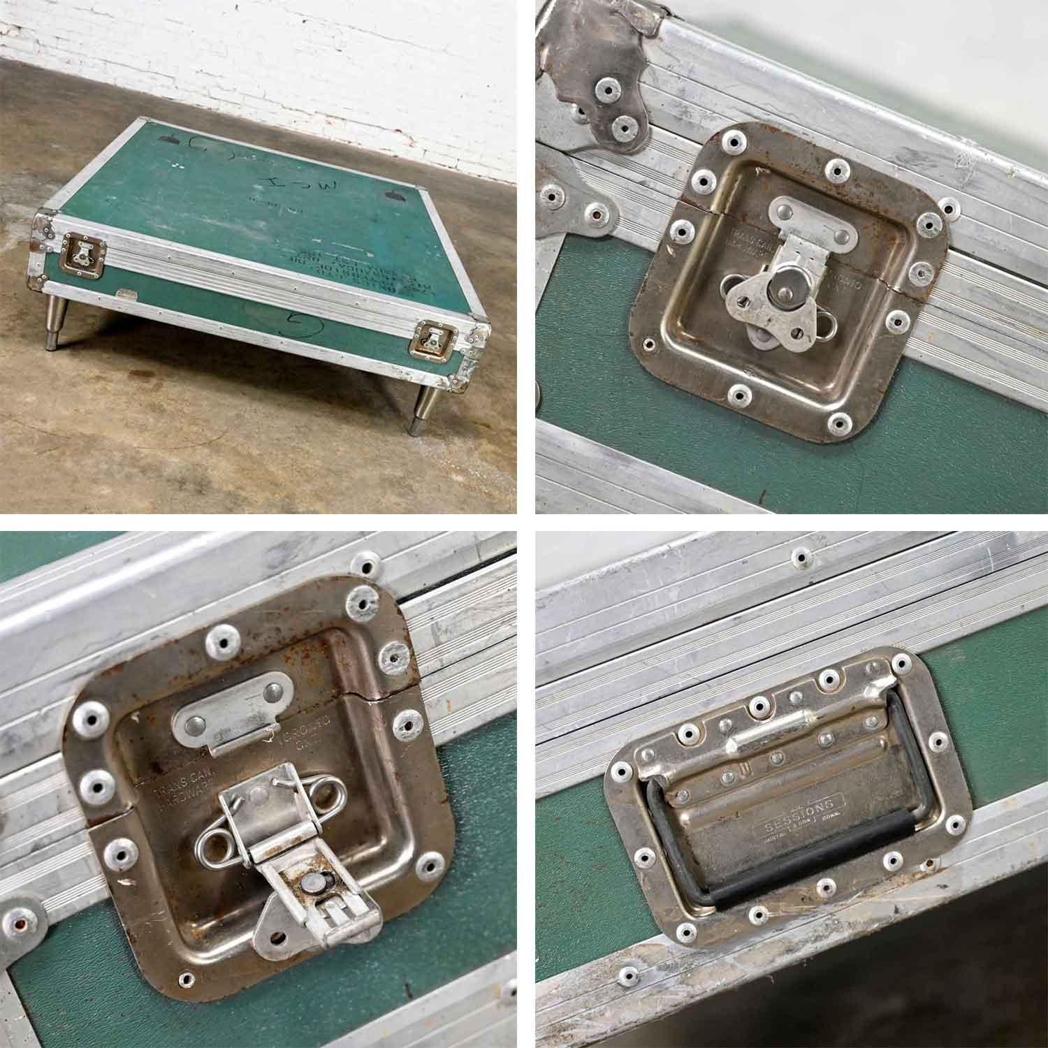 Vintage Industrial Case Low Square Turquoise Coffee Table with Chrome Latches For Sale 8