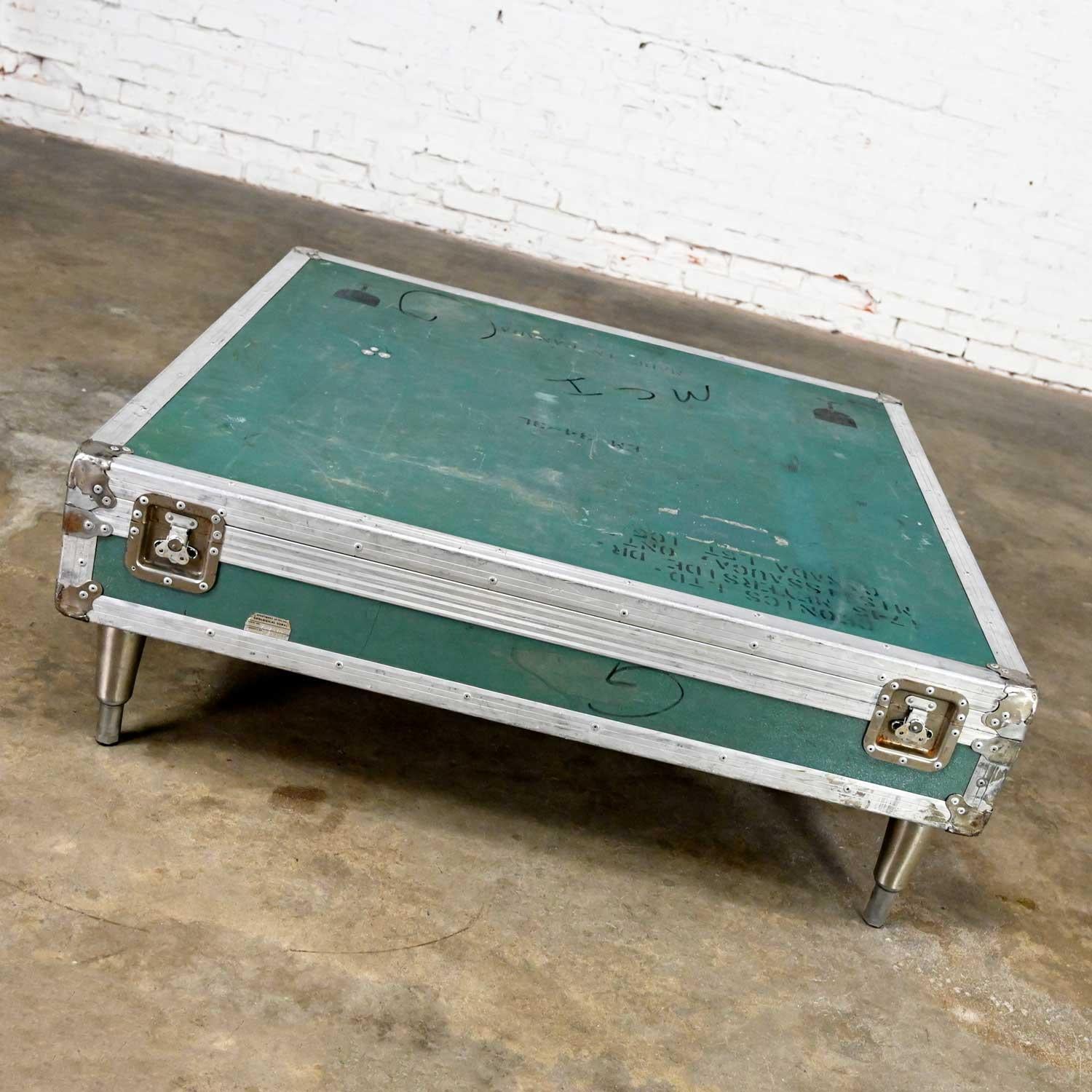 Aluminum Vintage Industrial Case Low Square Turquoise Coffee Table with Chrome Latches For Sale