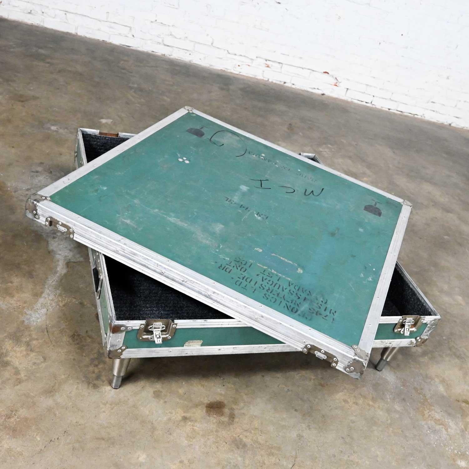 Vintage Industrial Case Low Square Turquoise Coffee Table with Chrome Latches For Sale 3
