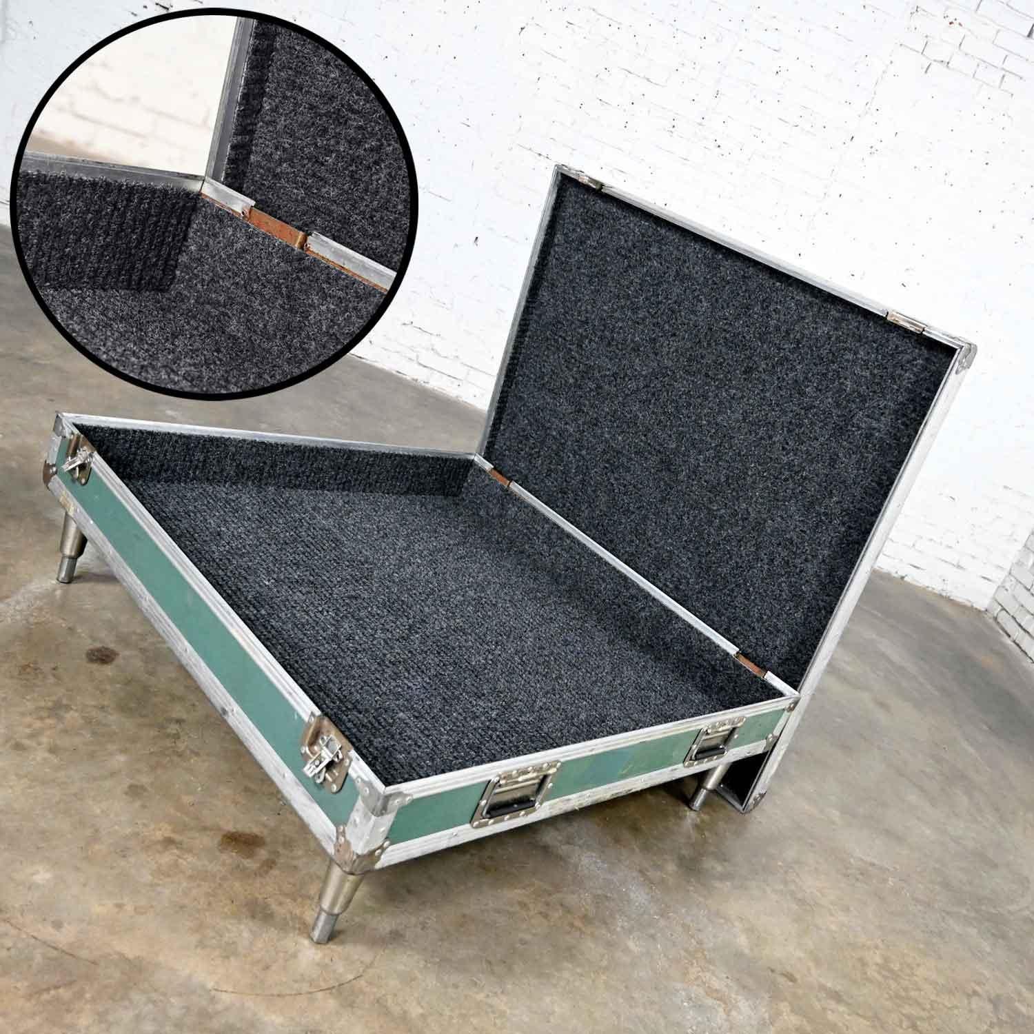 Vintage Industrial Case Low Square Turquoise Coffee Table with Chrome Latches For Sale 4