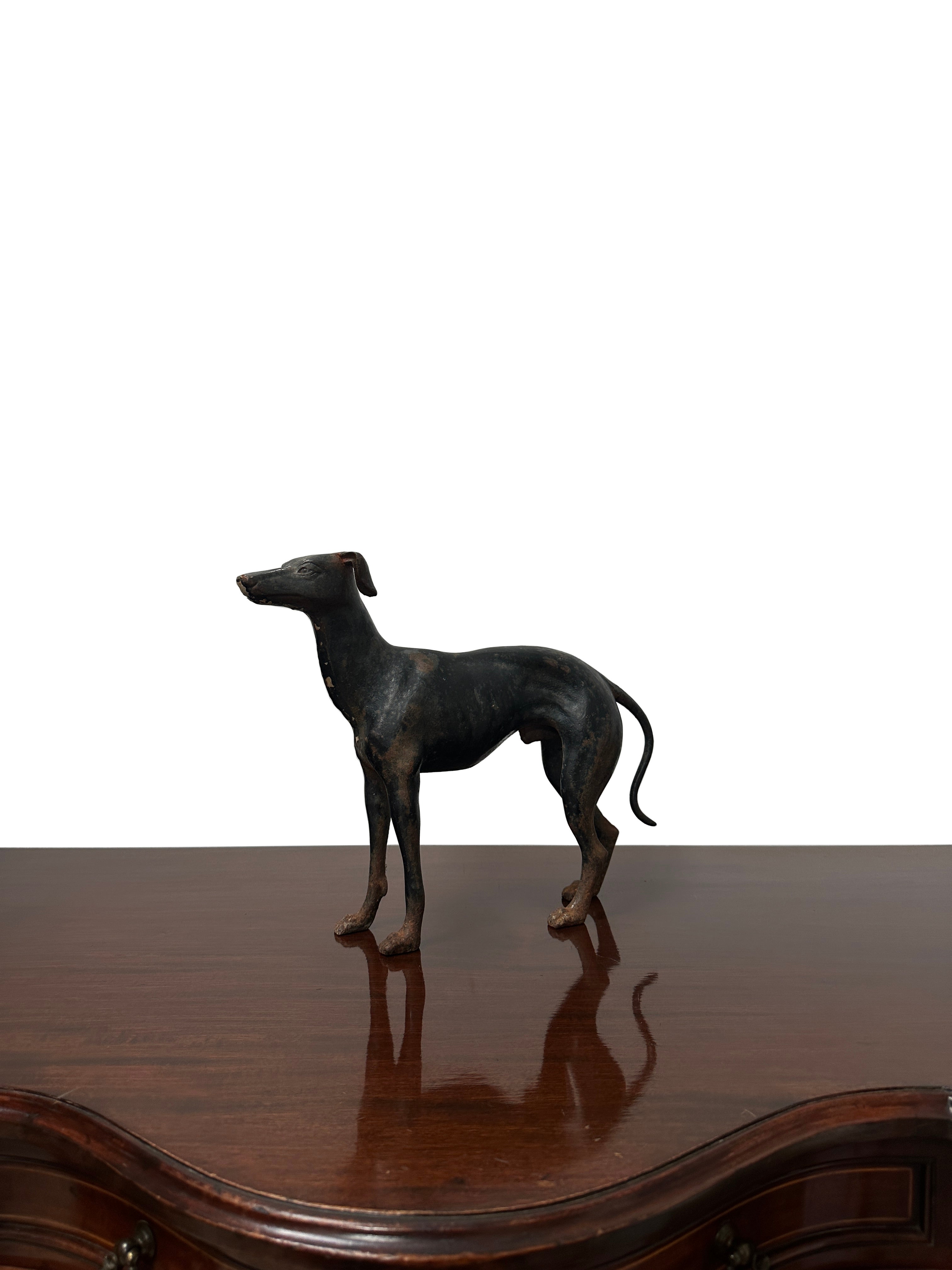 Vintage Industrial Cast Iron Bronze Greyhound Whippet Dog Statue Model Sculpture