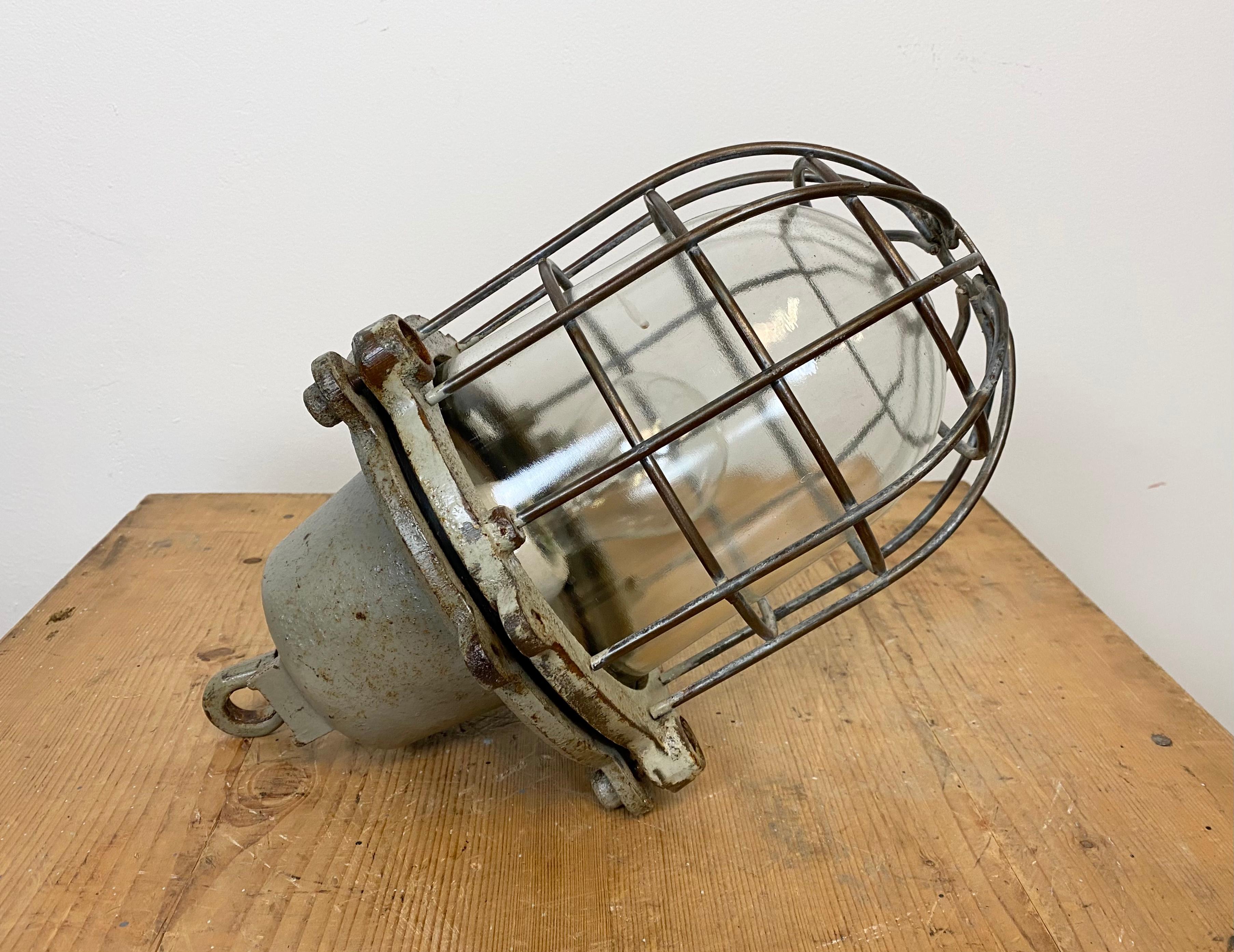 Vintage Industrial Cast Iron Cage Pendant Light, 1960s For Sale 4