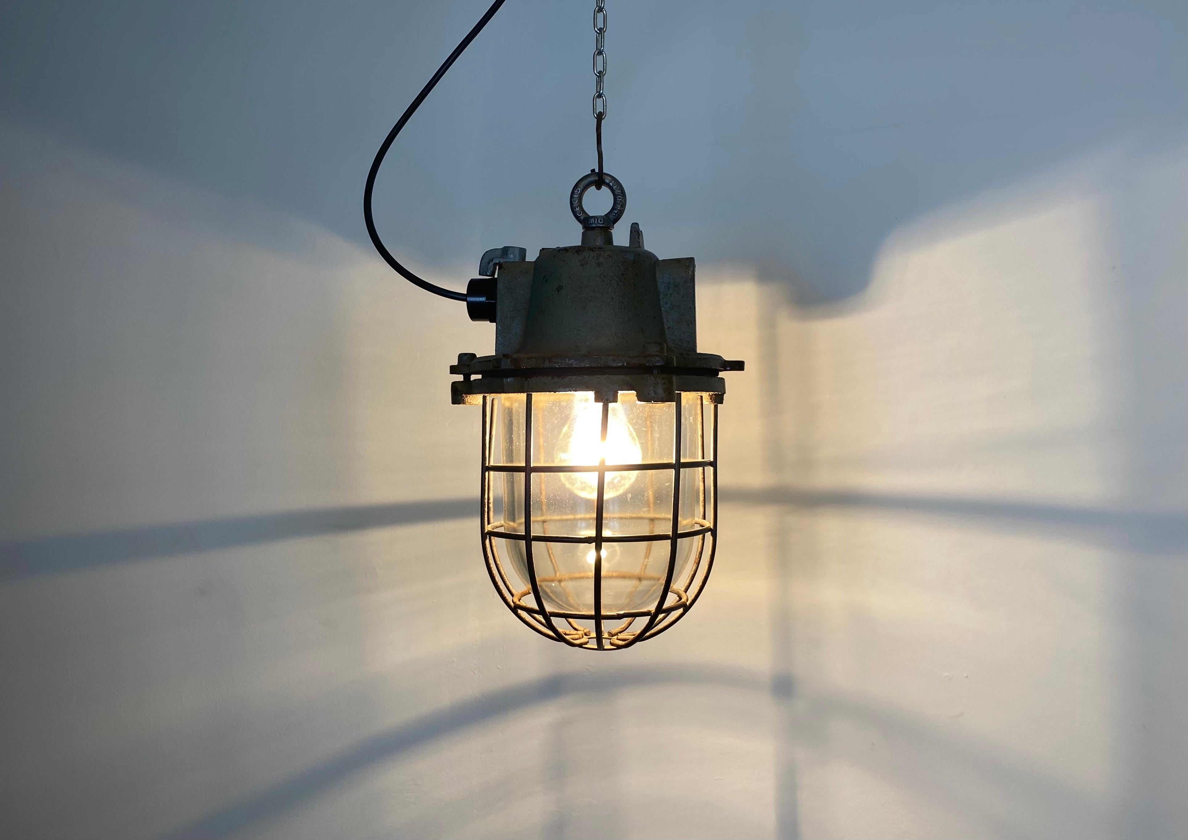 Vintage Industrial Cast Iron Cage Pendant Light, 1960s 4