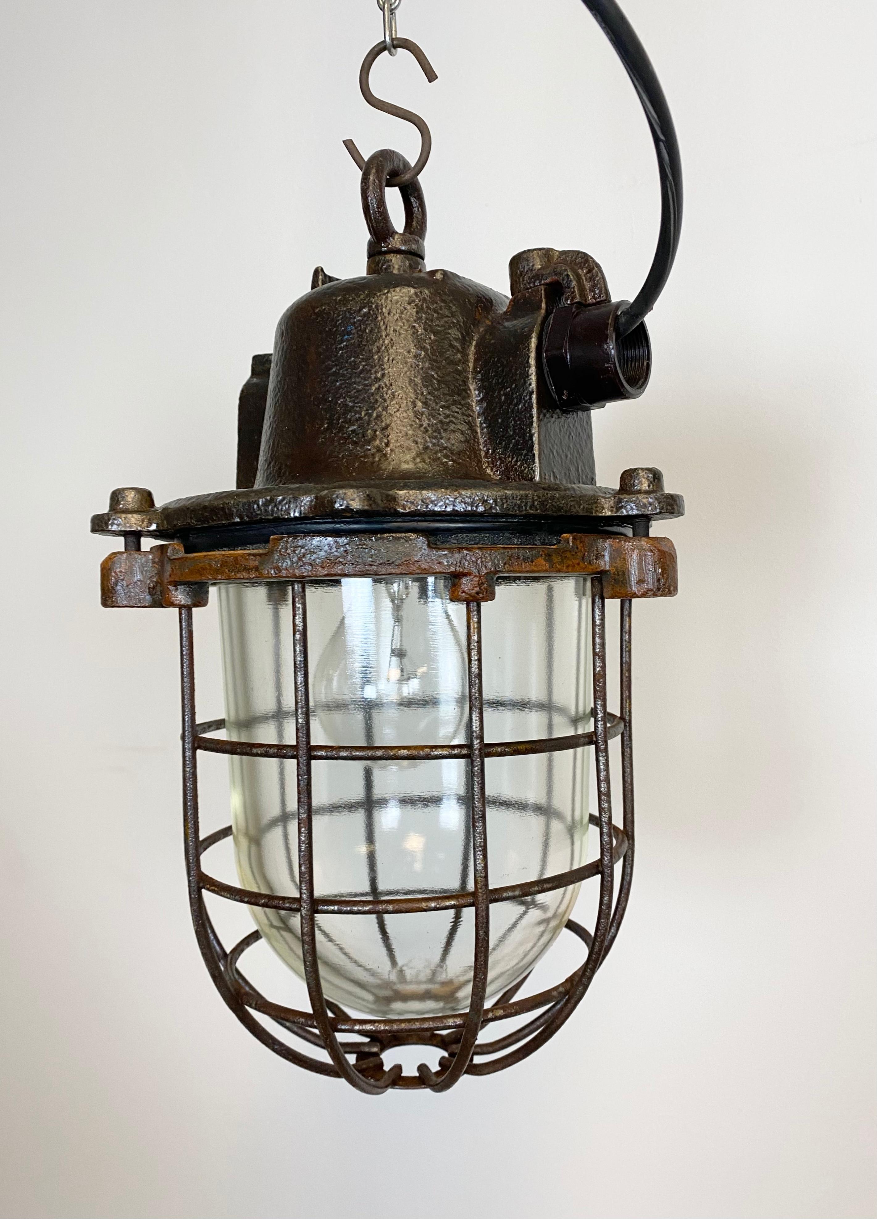 Vintage Industrial Cast Iron Cage Pendant Light, 1960s For Sale 5