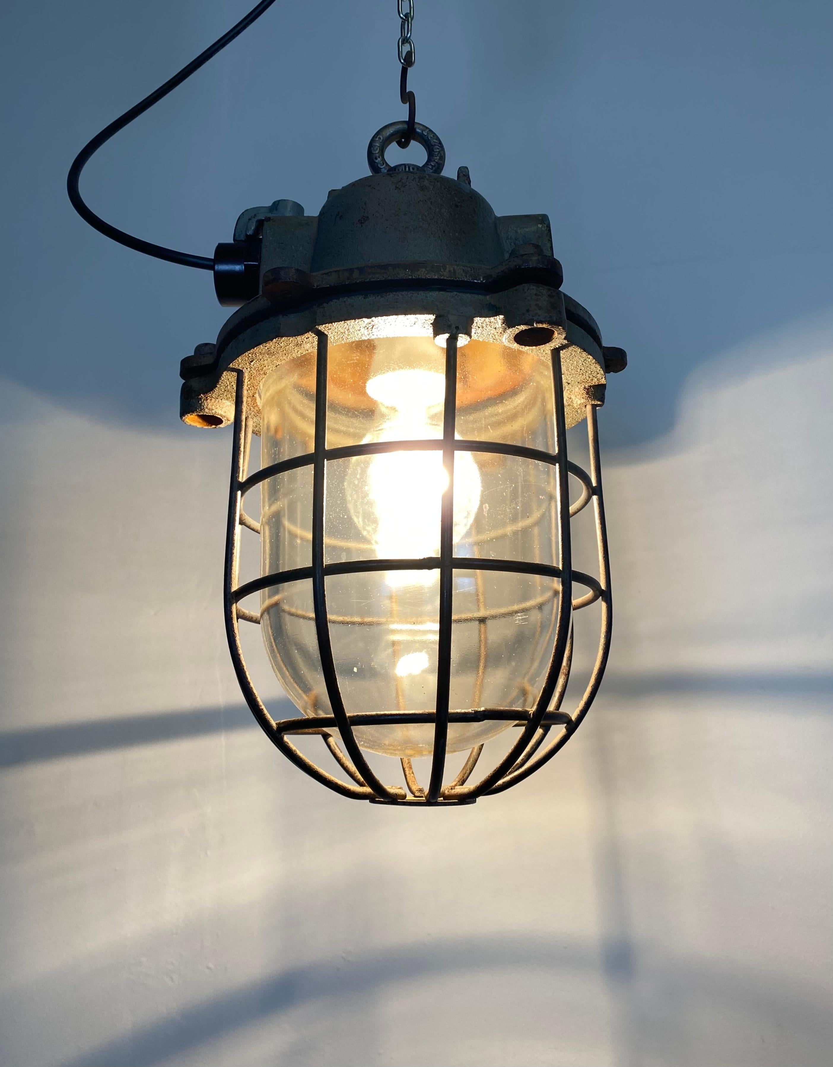 Vintage Industrial Cast Iron Cage Pendant Light, 1960s 5