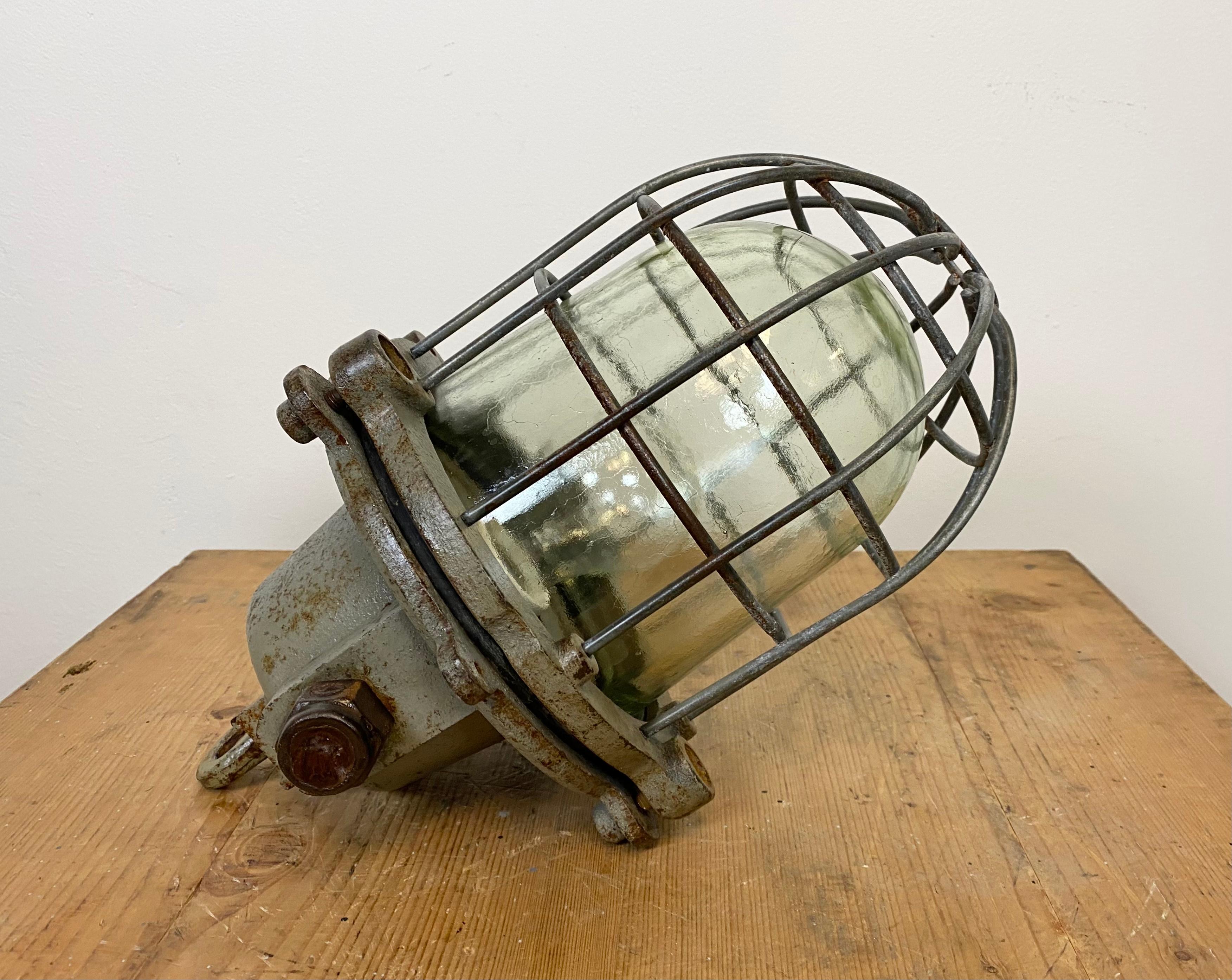 Vintage Industrial Cast Iron Cage Pendant Light, 1960s 6