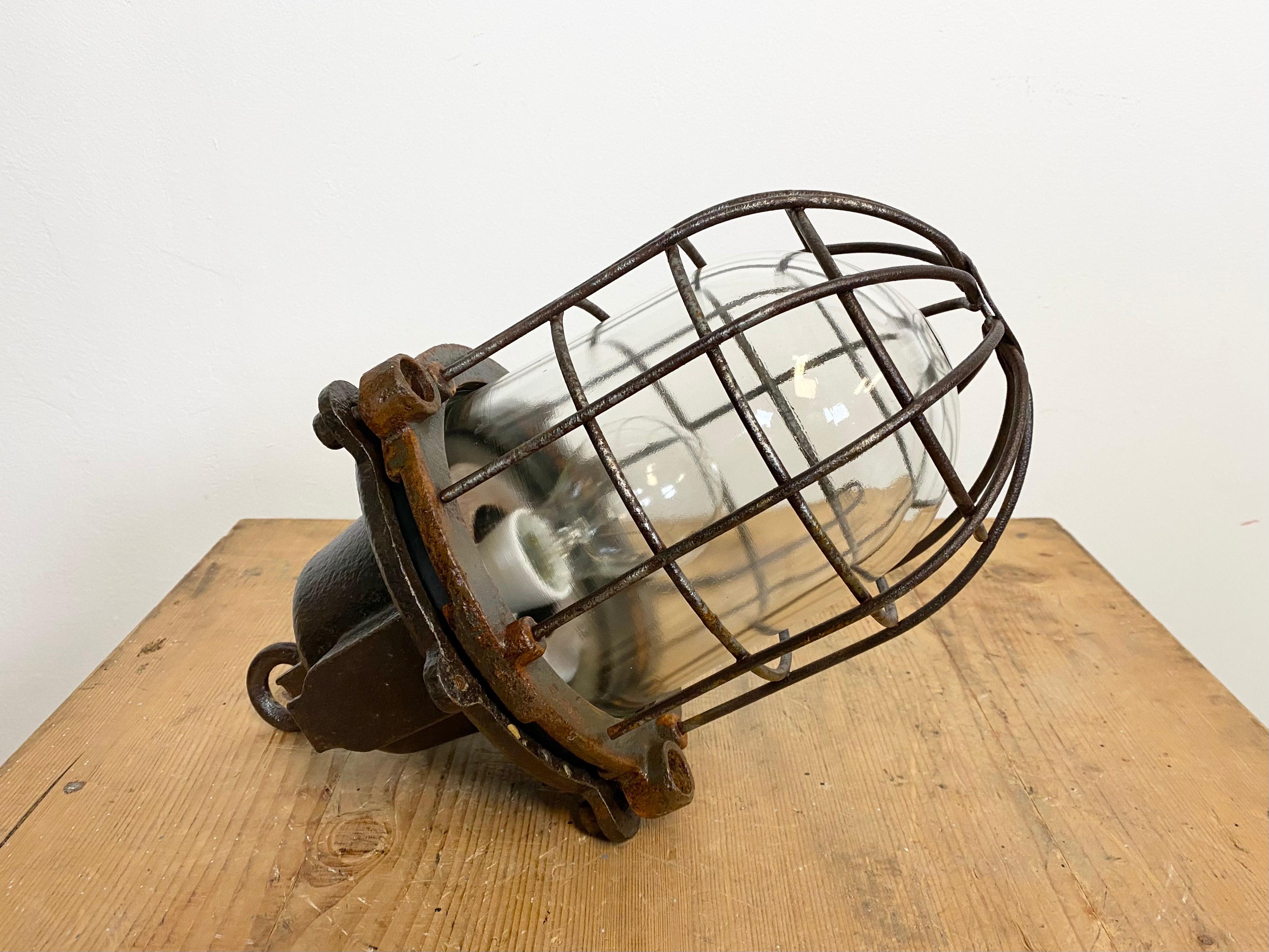 Vintage Industrial Cast Iron Cage Pendant Light, 1960s For Sale 6