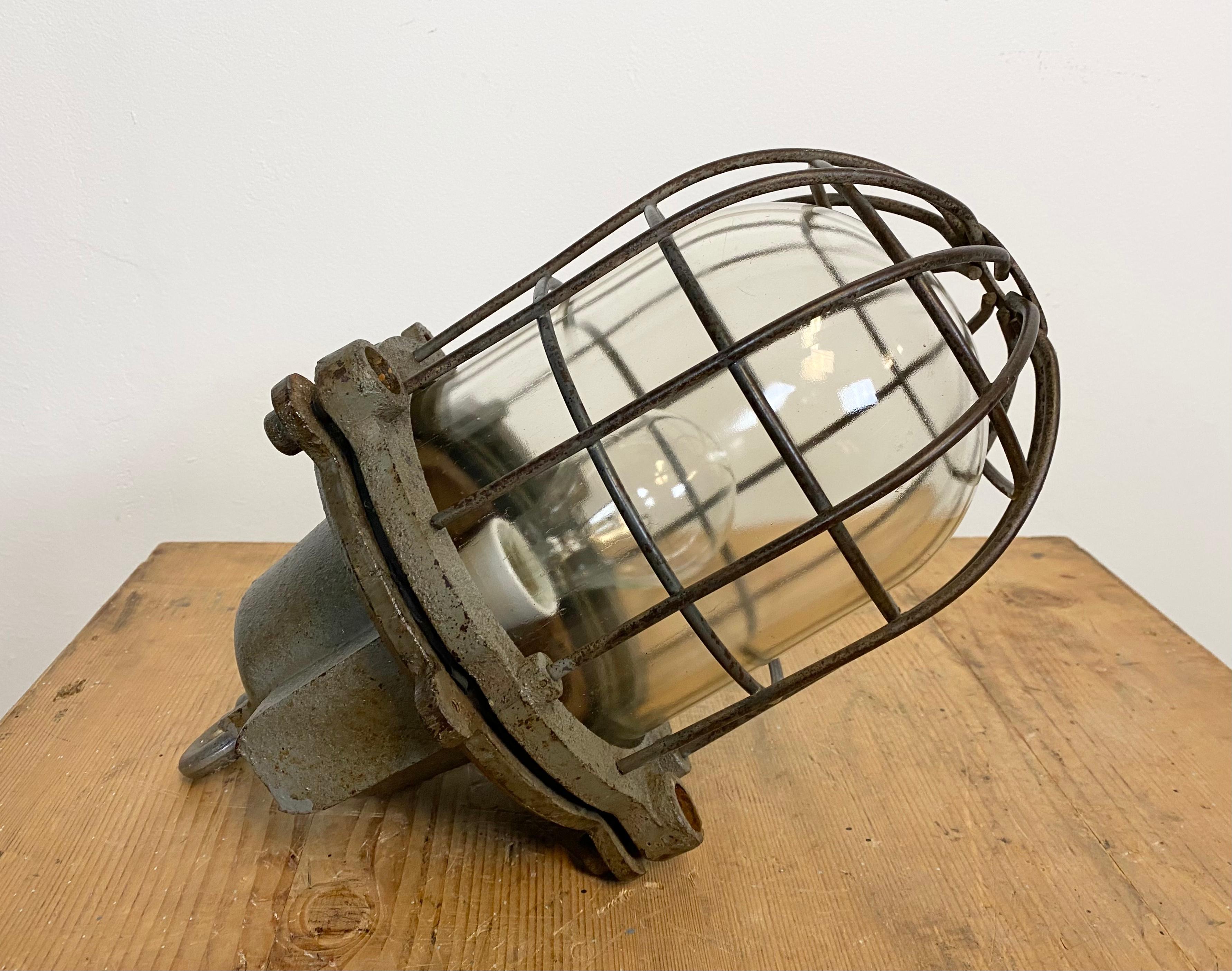 Vintage Industrial Cast Iron Cage Pendant Light, 1960s 6