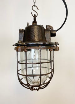 Vintage Industrial Cast Iron Cage Pendant Light, 1960s