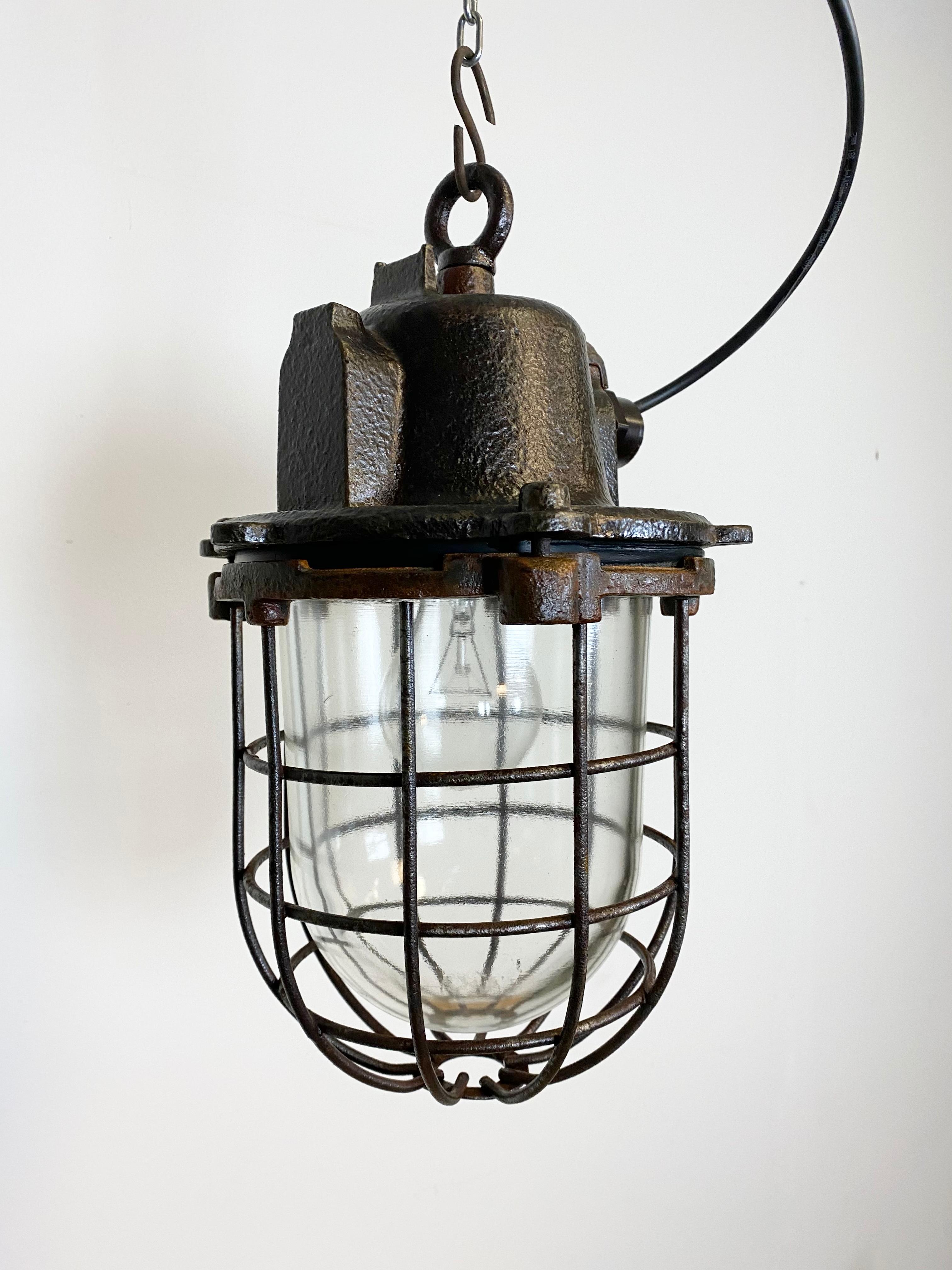 Vintage Industrial Cast Iron Cage Pendant Light, 1960s In Good Condition For Sale In Kojetice, CZ