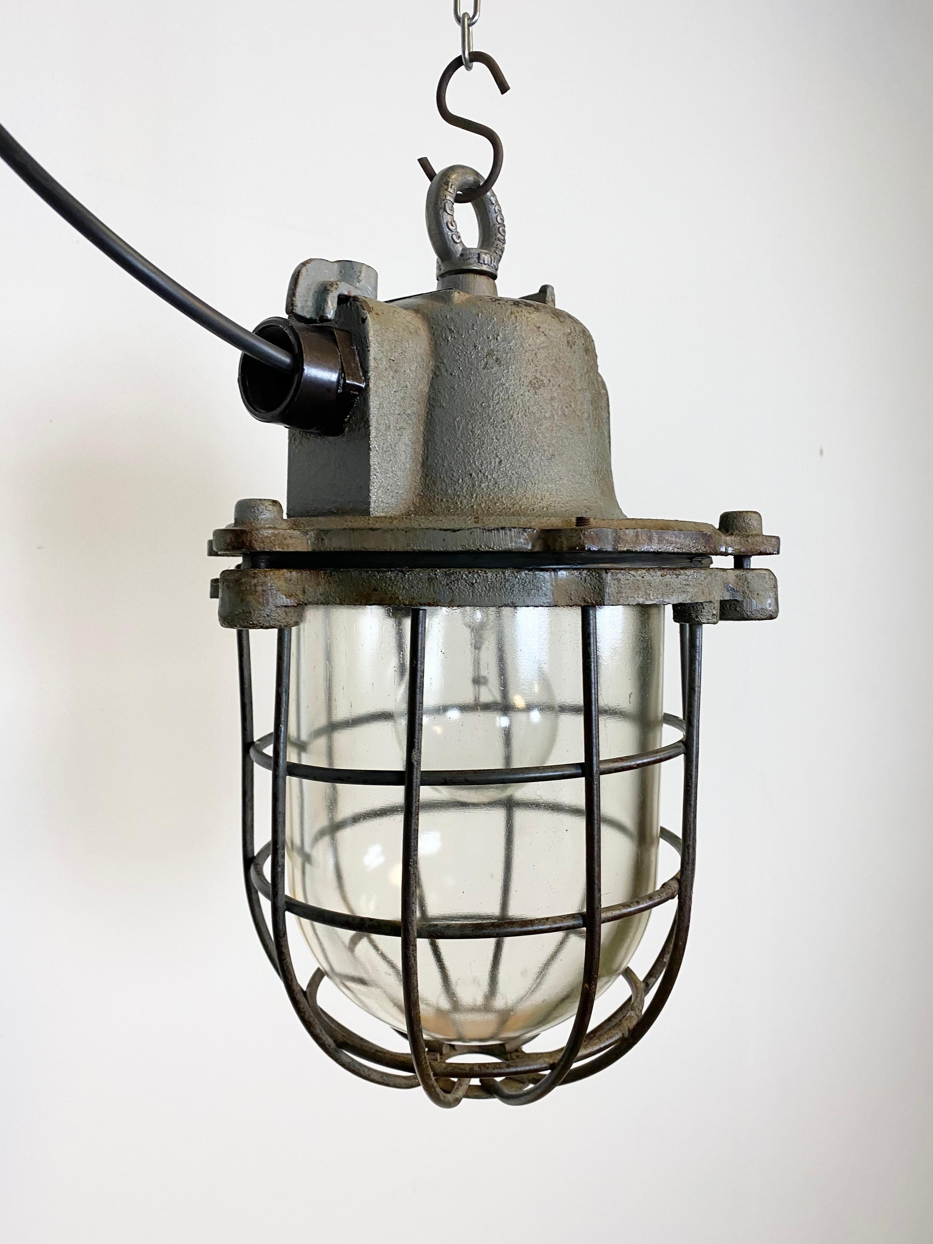 Vintage Industrial Cast Iron Cage Pendant Light, 1960s In Good Condition In Kojetice, CZ