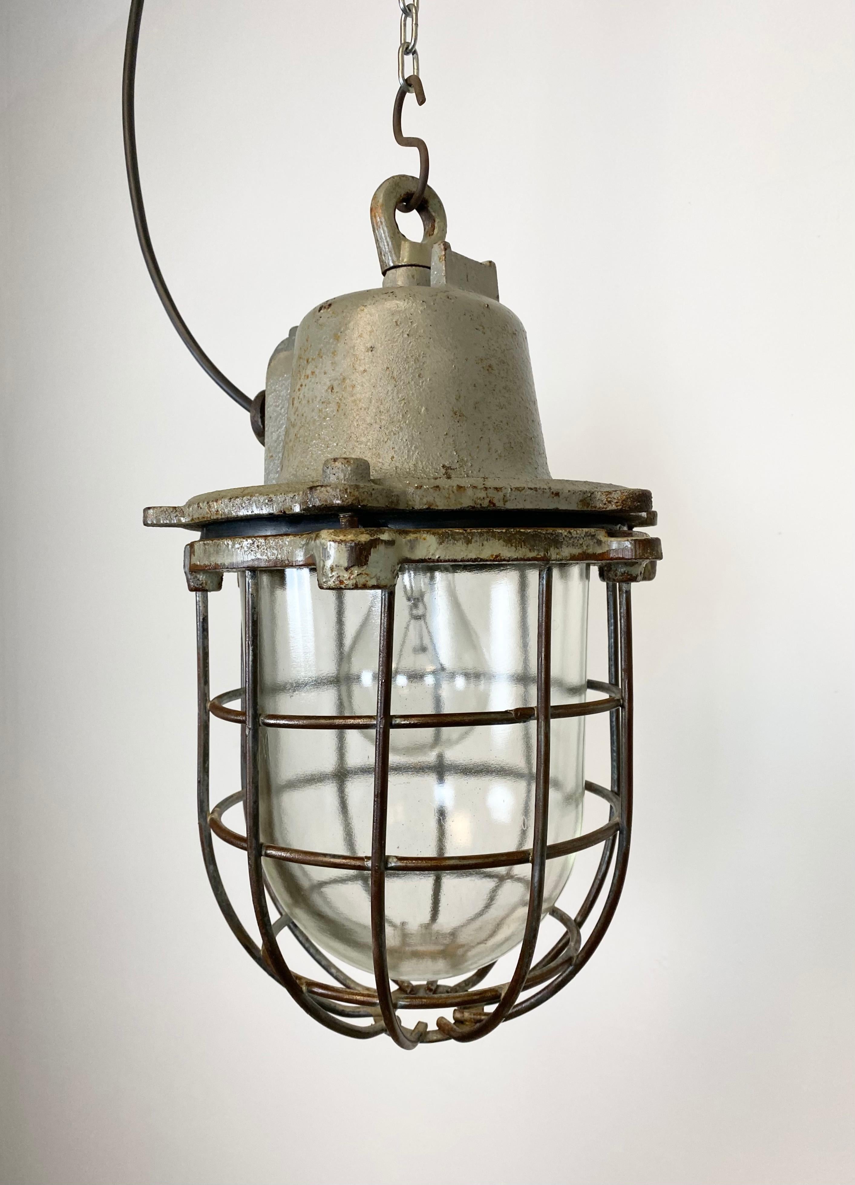 20th Century Vintage Industrial Cast Iron Cage Pendant Light, 1960s For Sale
