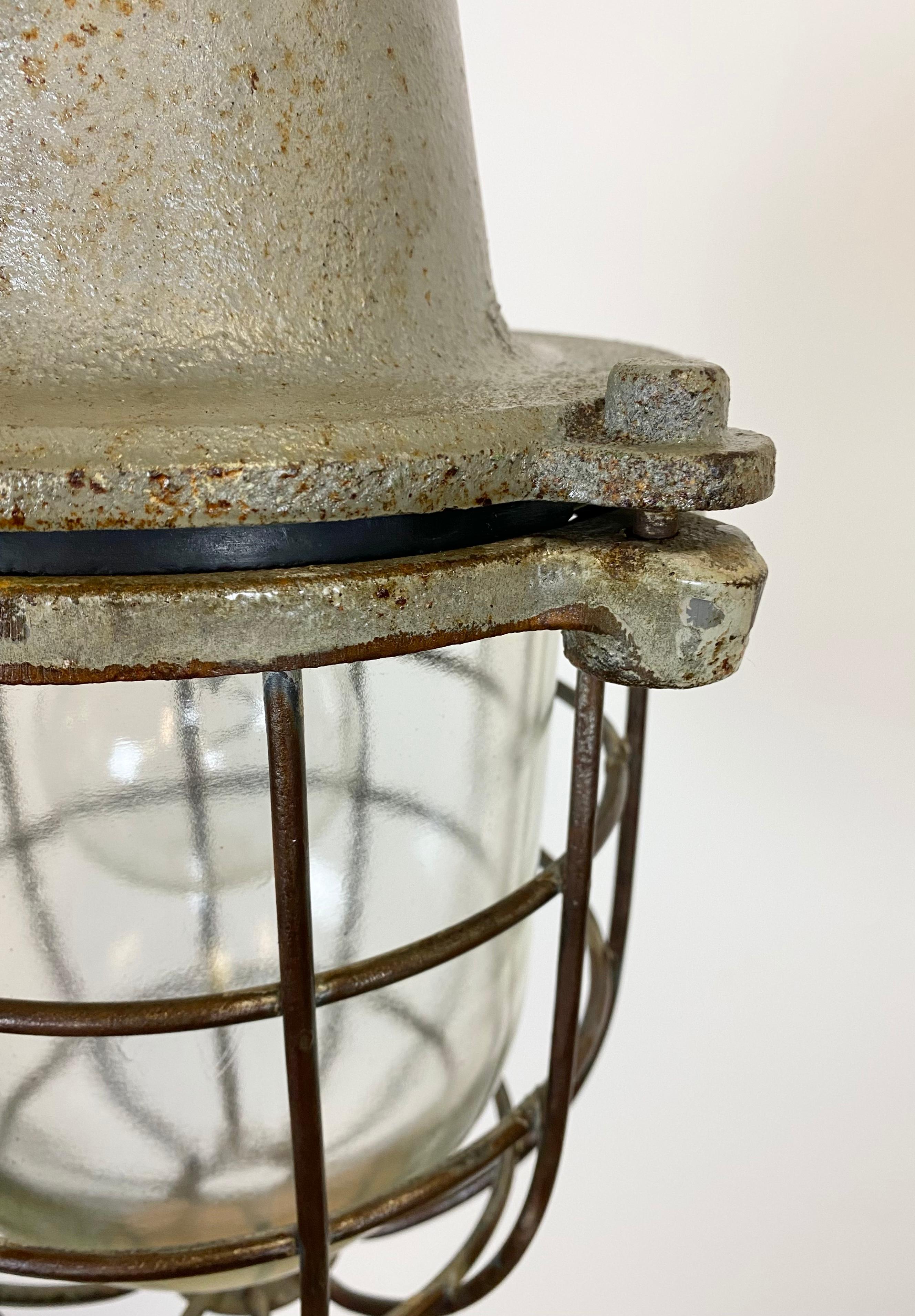 Vintage Industrial Cast Iron Cage Pendant Light, 1960s For Sale 1