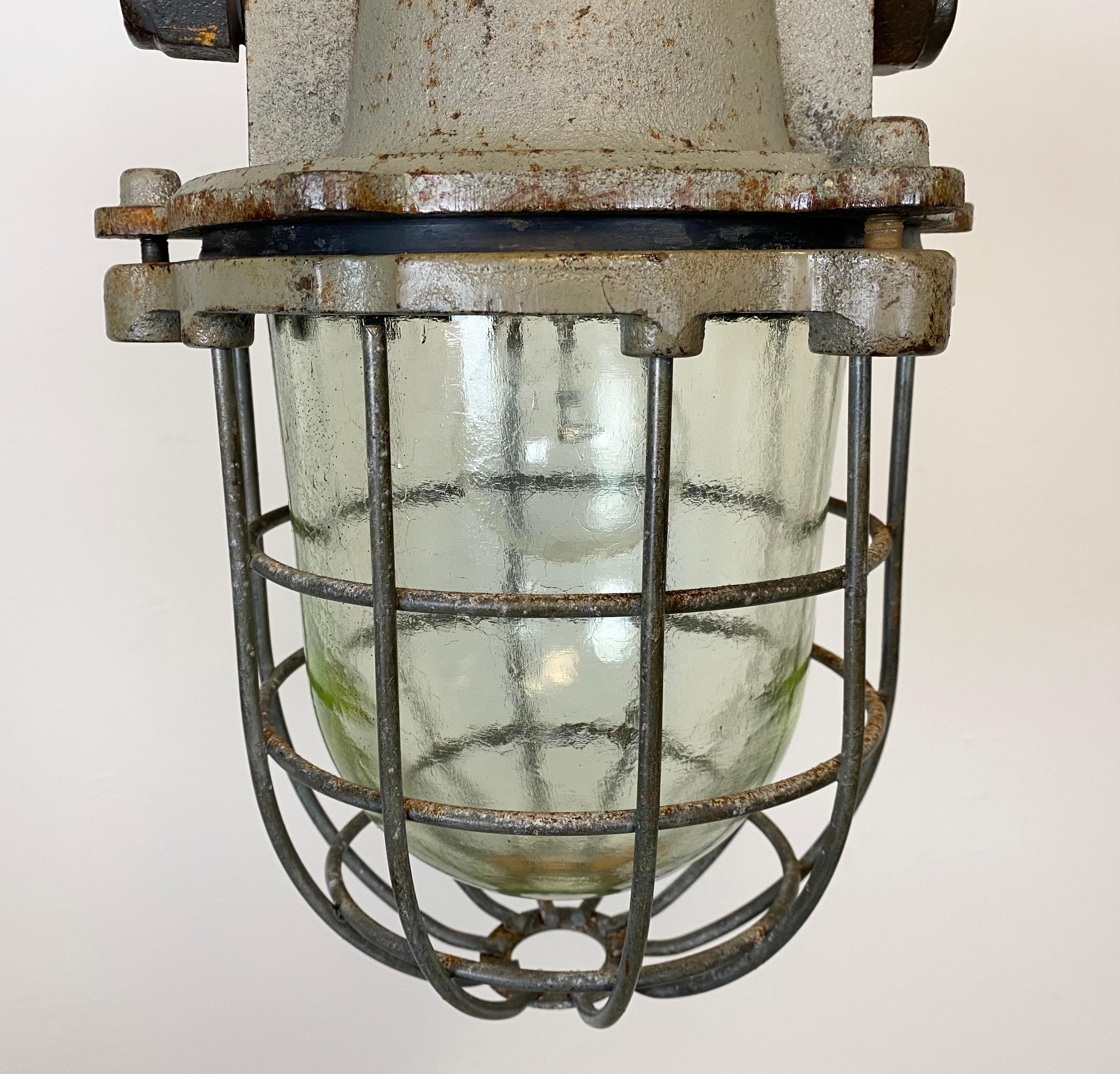 Vintage Industrial Cast Iron Cage Pendant Light, 1960s 2