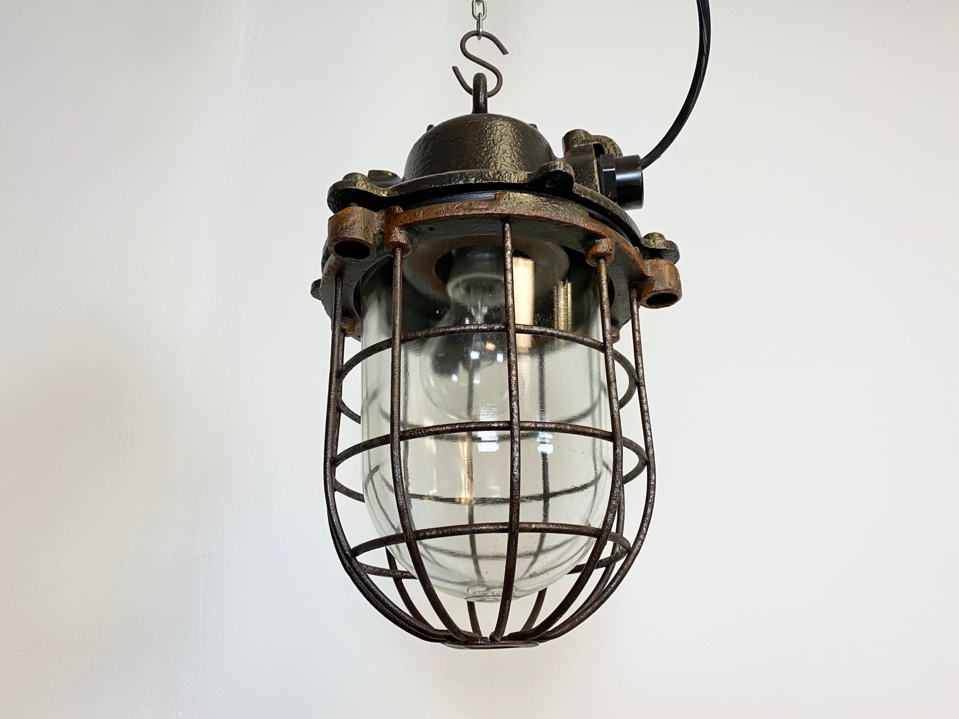 Vintage Industrial Cast Iron Cage Pendant Light, 1960s For Sale 2