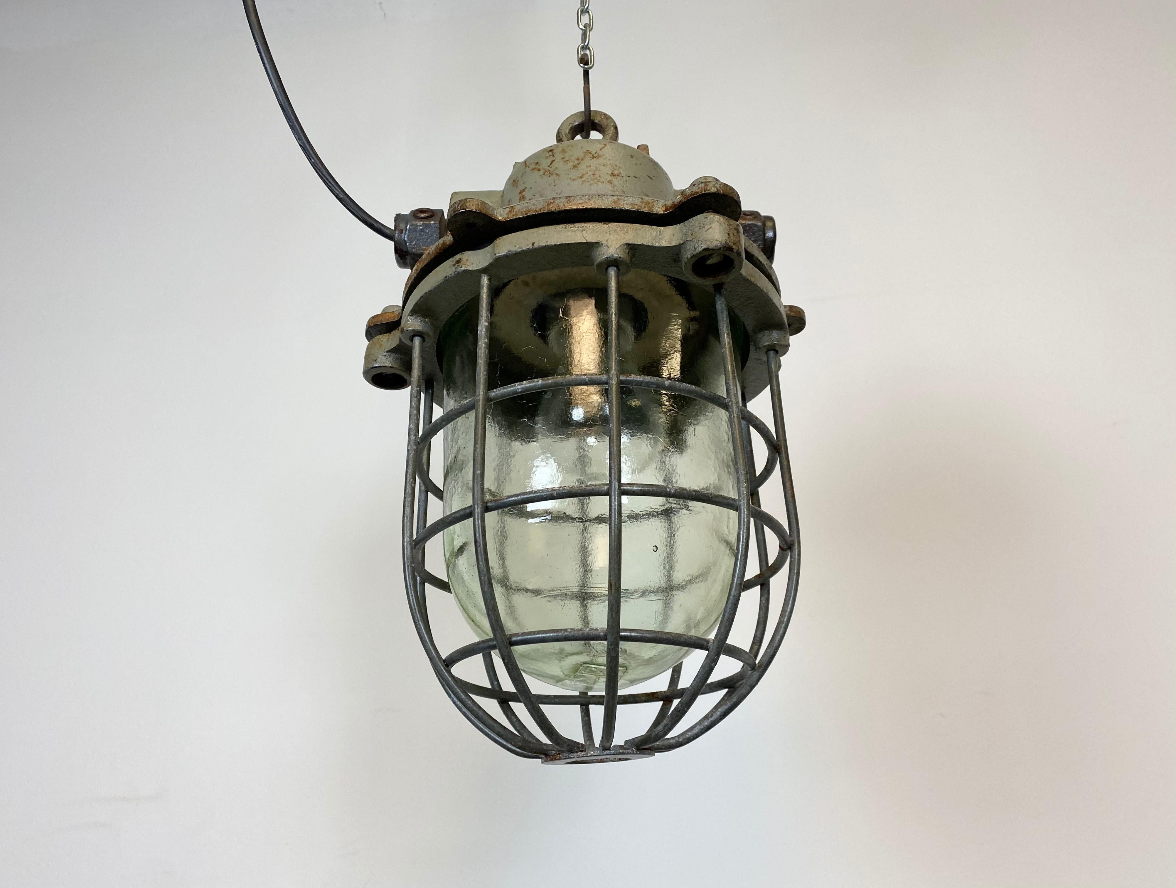 Vintage Industrial Cast Iron Cage Pendant Light, 1960s 3