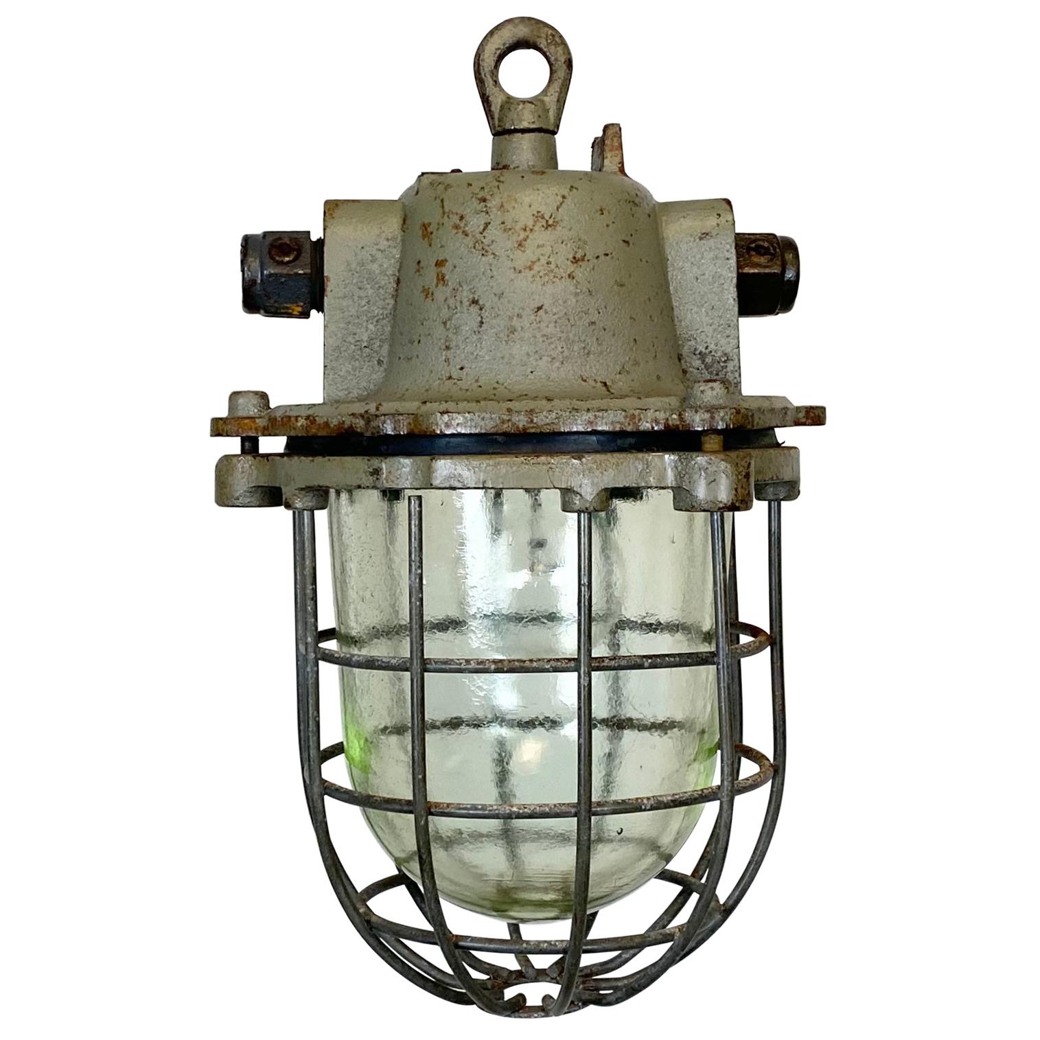 Vintage Industrial Cast Iron Cage Pendant Light, 1960s