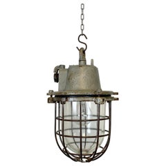 Lampada a sospensione a gabbia in ghisa industriale vintage, anni '60