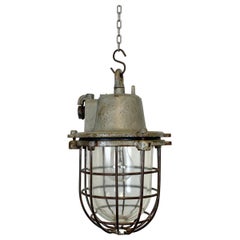 Retro Industrial Cast Iron Cage Pendant Light, 1960s