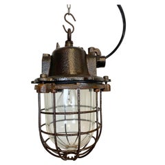 Lampe à suspension industrielle vintage en forme de cage en fonte, années 1960