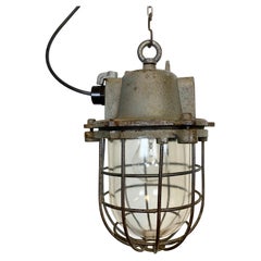 Vintage Industrial Cast Iron Cage Pendant Light, 1960s