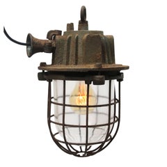 Vintage Industrial Cast Iron Clear Glass Cage Hanging Lamp