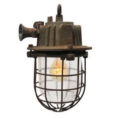 Vintage Industrial Cast Iron Clear Glass Cage Hanging Lamp