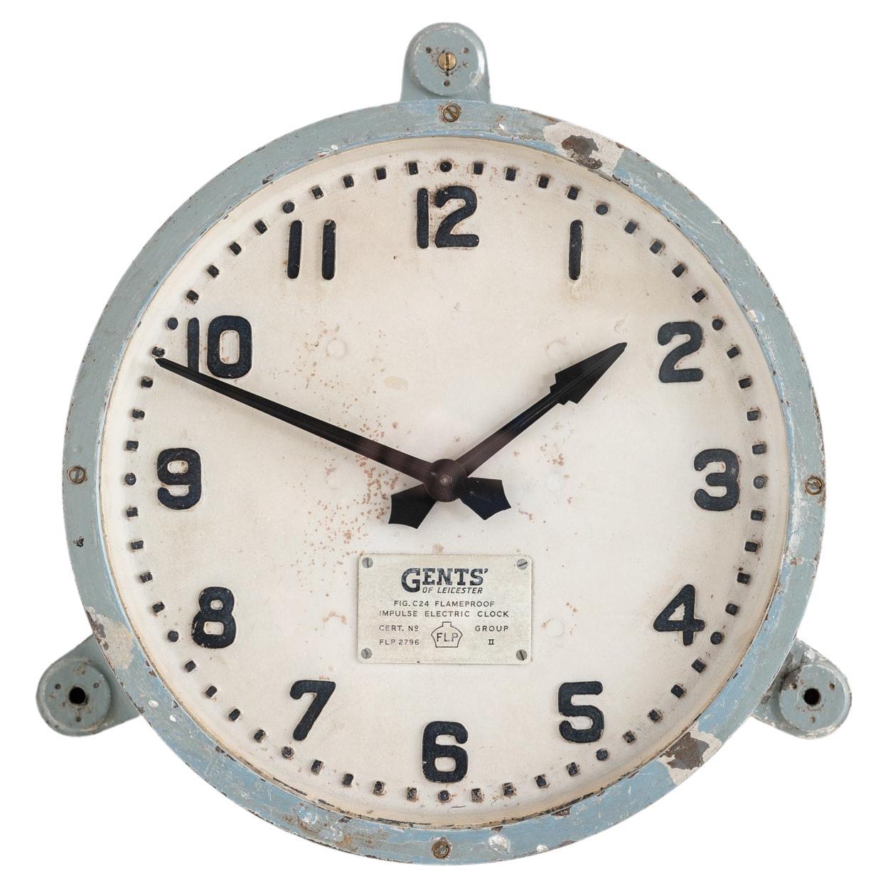 Reloj de pared industrial vintage de fundición Gents of Leicester Factory, c.1930