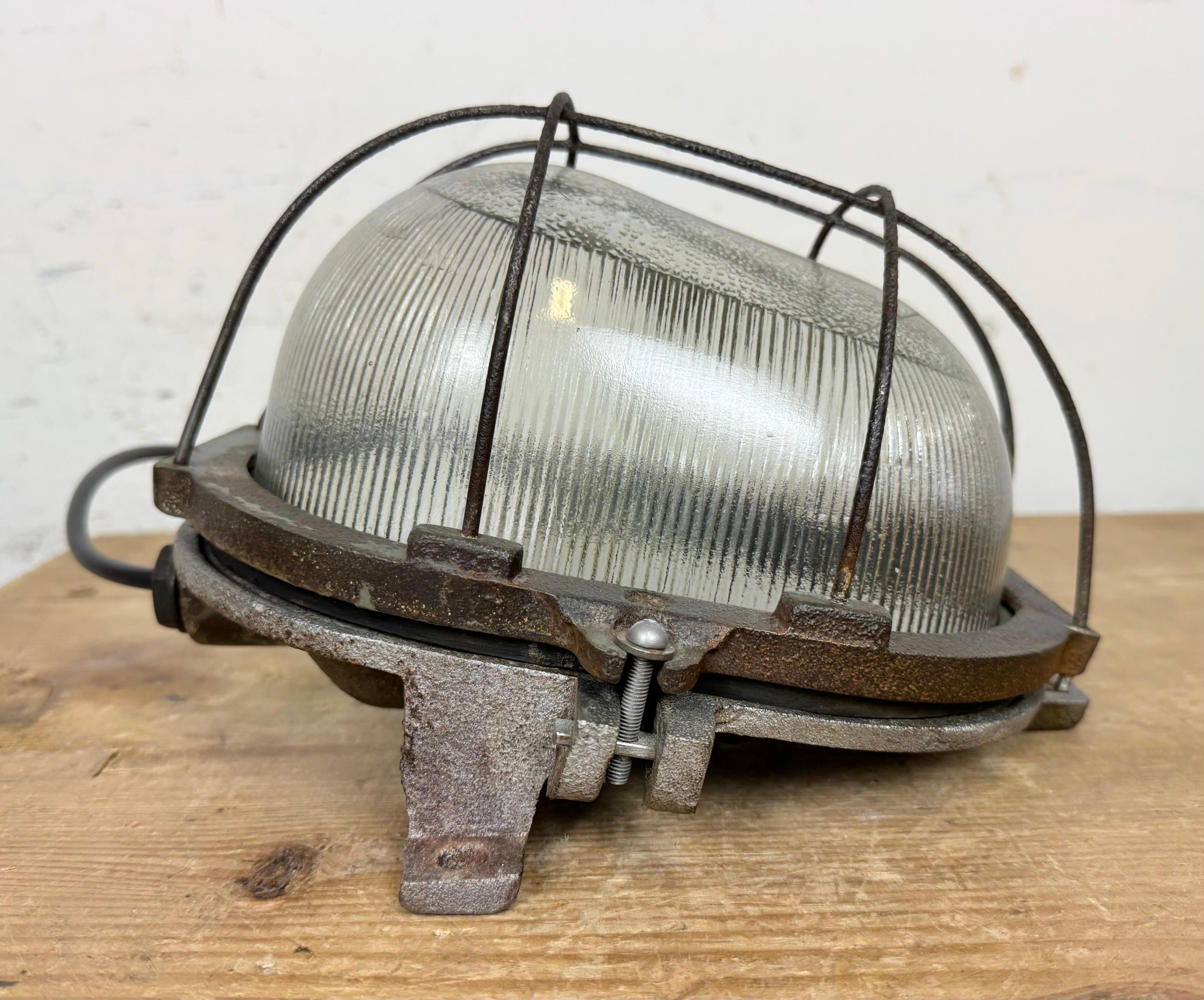 Glass Vintage Industrial Cast Iron Wall Light, 1960s For Sale