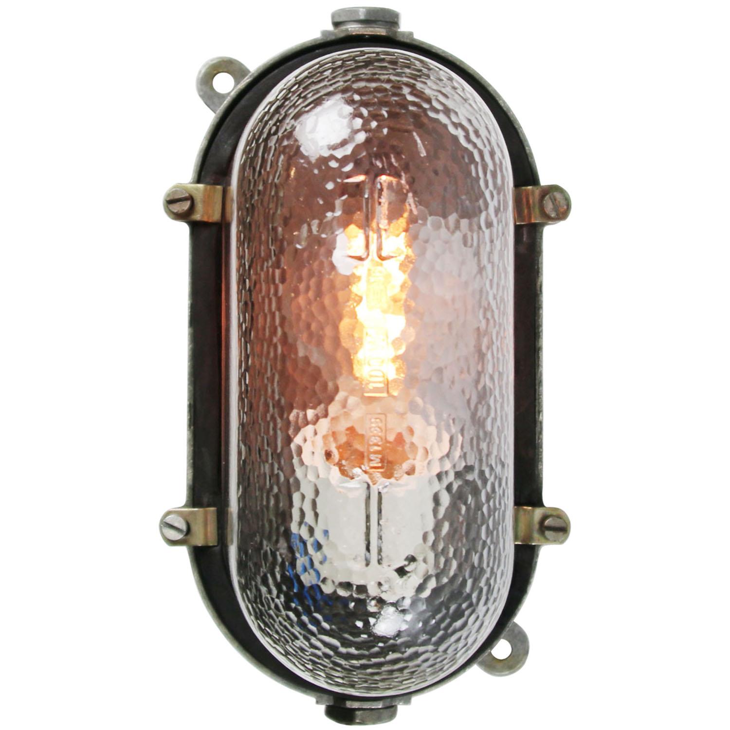German Vintage Industrial Cast Metal Frosted Glass Scones Wall Lights For Sale