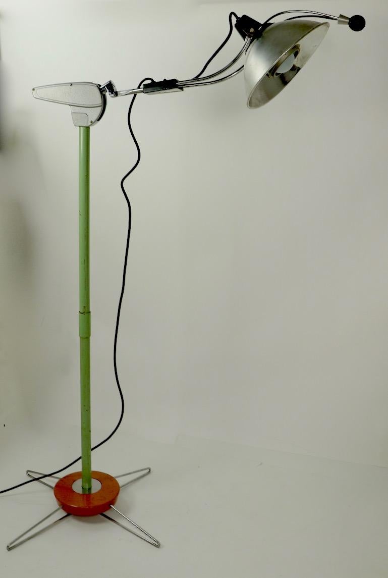 Vintage medical floor lamp by Castle, this model adjusts having an arm which raises and lowers, and the hood shade (12