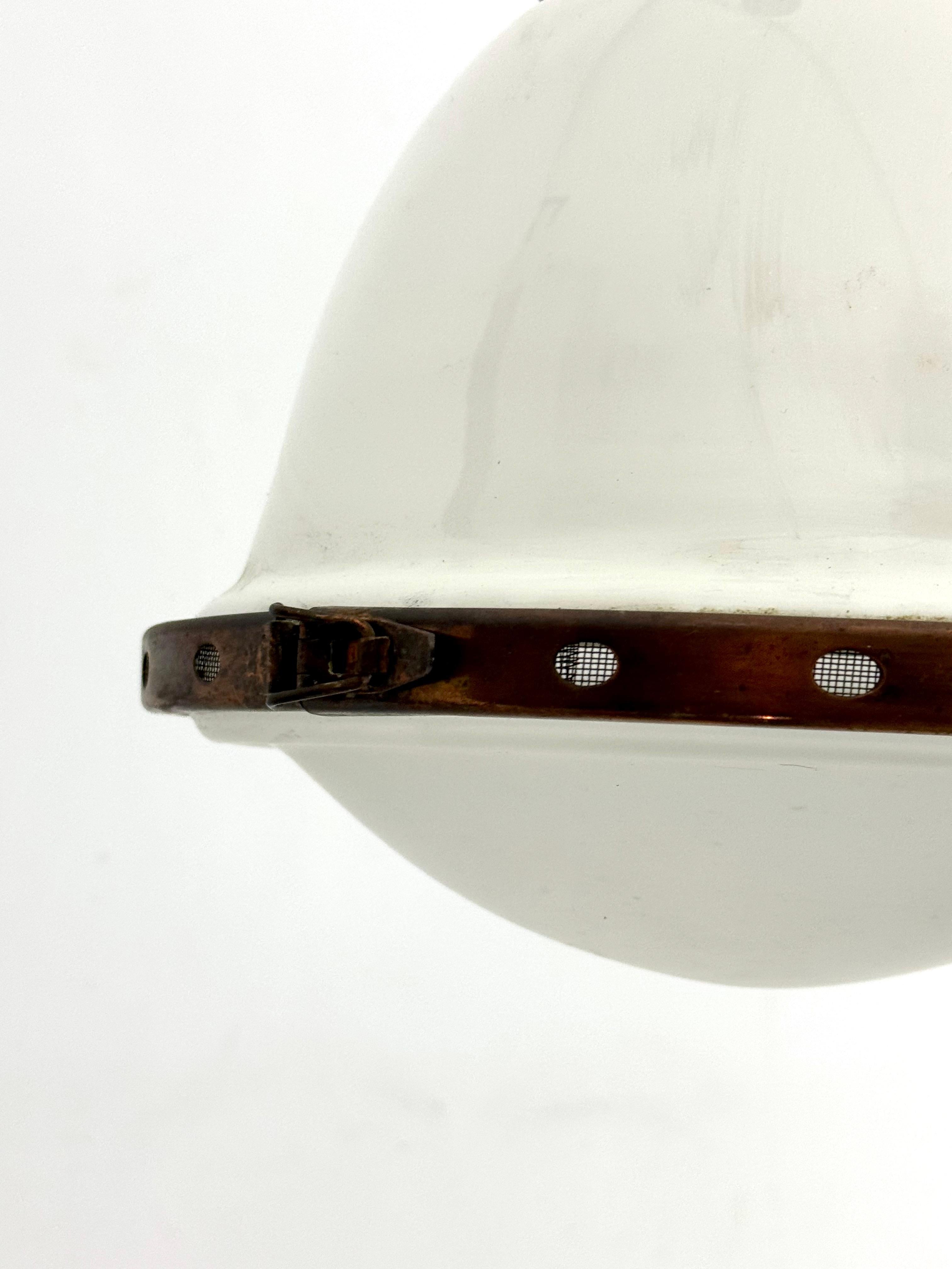 Vintage Industrial chandelier in copper and milk glass. Italy 1950s For Sale 3