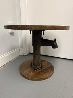 Vintage Industrial Chic Iron & Wood Water Pump Side Table.