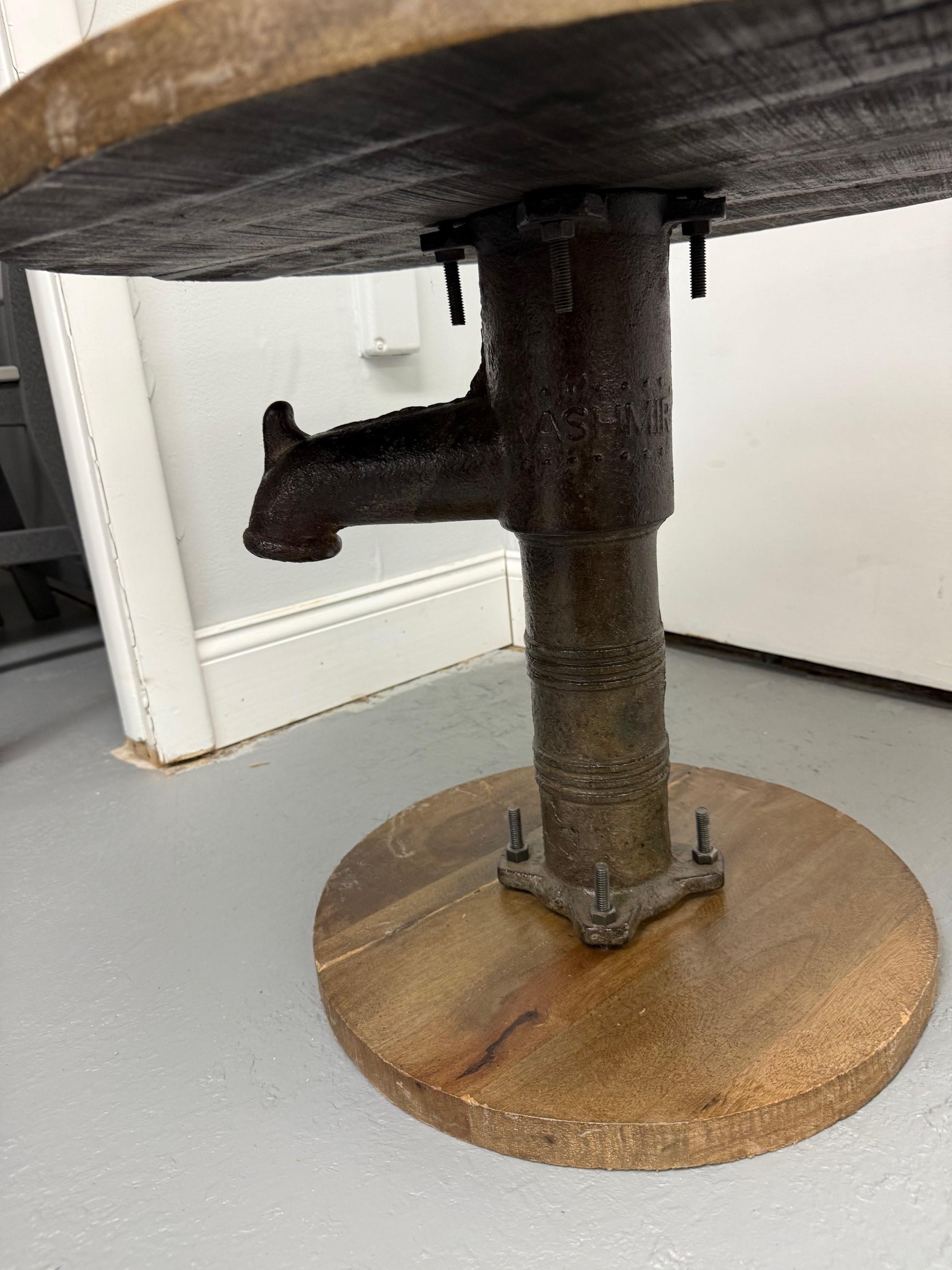 20th Century Vintage Industrial Chic Iron & Wood Water Pump Side Table. For Sale