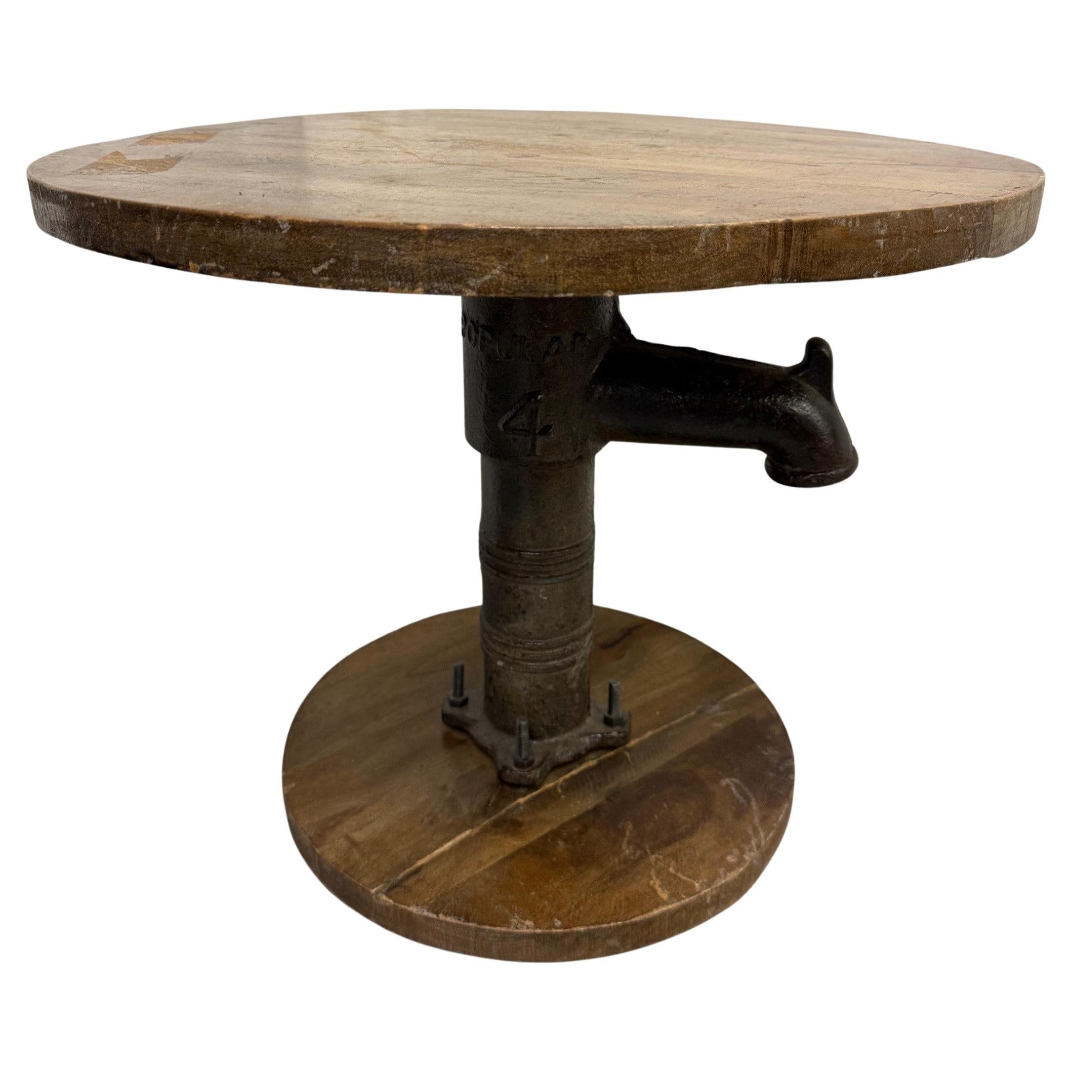 Vintage Industrial Chic Iron & Wood Water Pump Side Table. For Sale