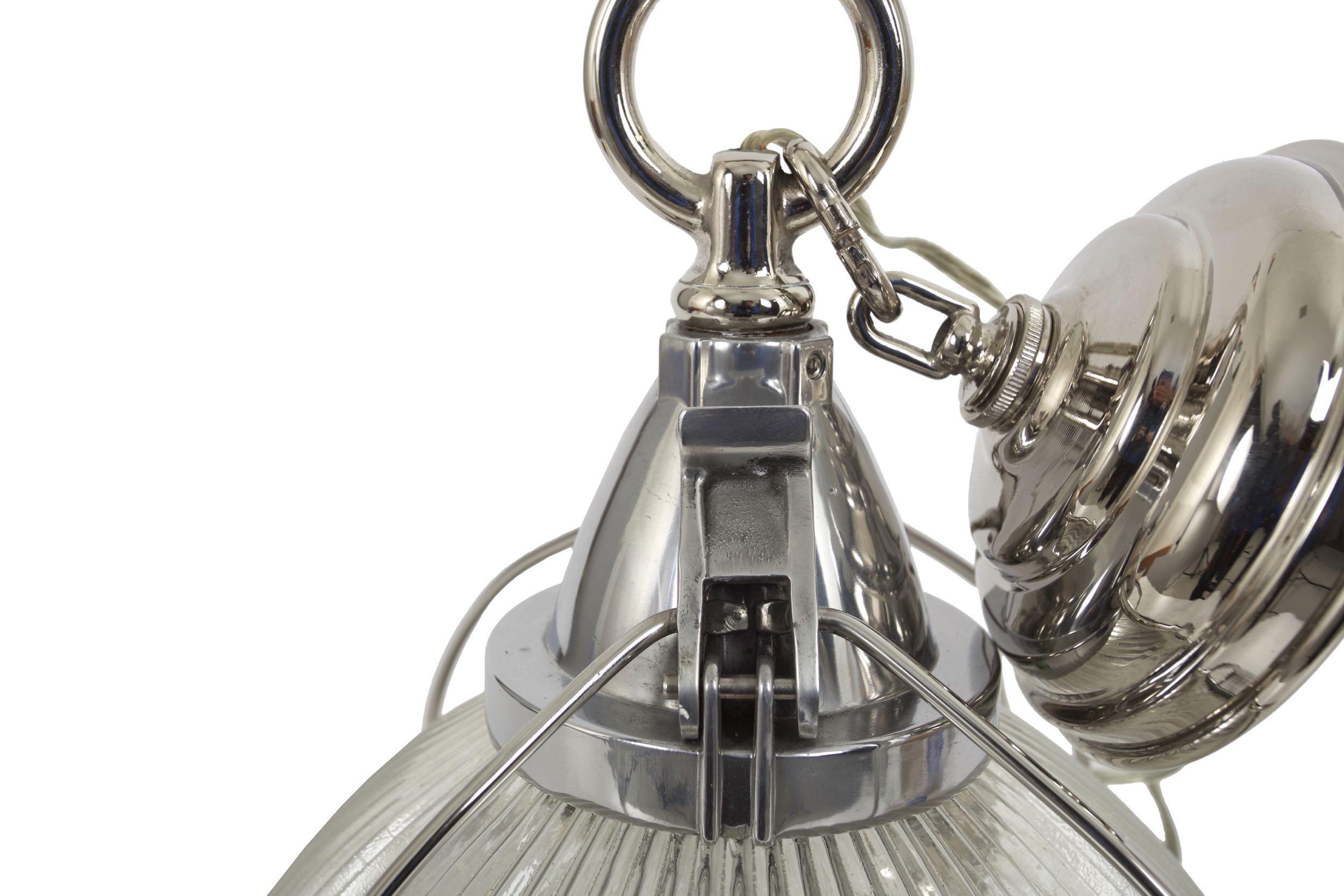 Vintage Industrial Chrome, Aluminum & Holophane Glass Pendant Lamp 6