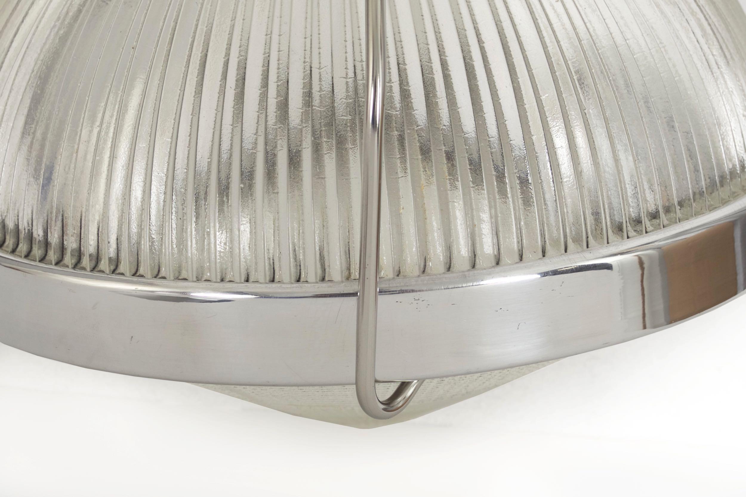 Vintage Industrial Chrome, Aluminum & Holophane Glass Pendant Lamp 8