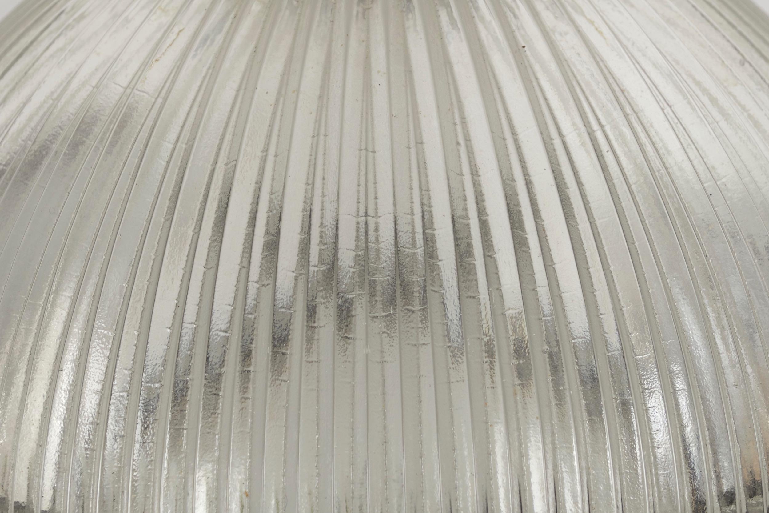 Vintage Industrial Chrome, Aluminum & Holophane Glass Pendant Lamp 9