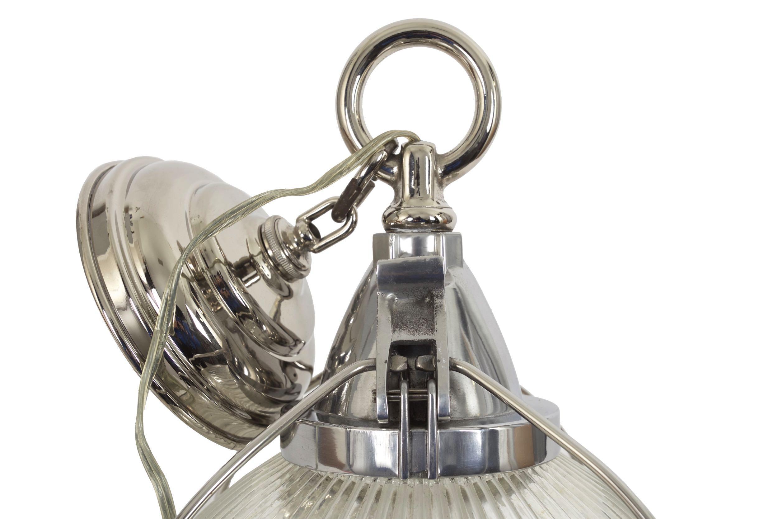 Vintage Industrial Chrome, Aluminum & Holophane Glass Pendant Lamp 1
