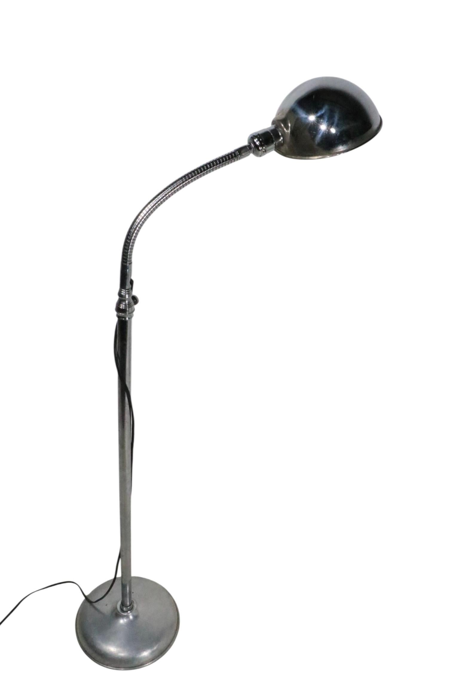 Vintage Industrial Chrome and Aluminum Gooseneck Floor Lamp c 1950/60's For Sale 6