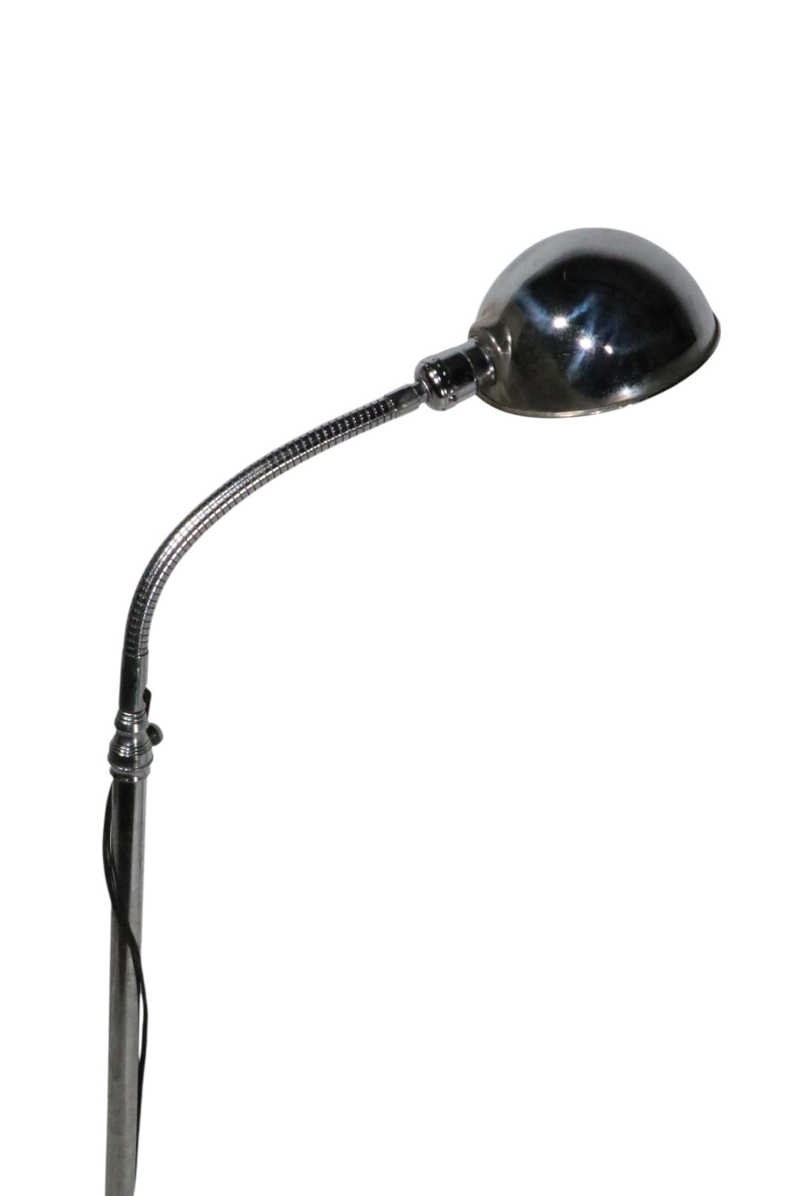 Vintage Industrial Chrome and Aluminum Gooseneck Floor Lamp c 1950/60's For Sale 12