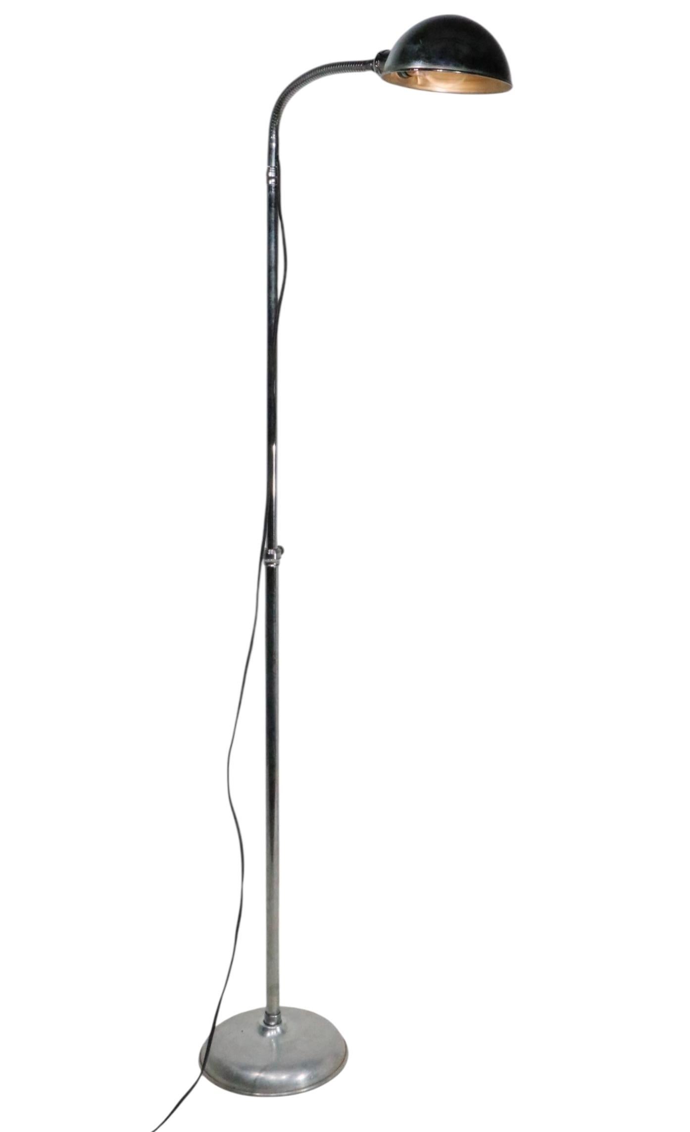 American Vintage Industrial Chrome and Aluminum Gooseneck Floor Lamp c 1950/60's For Sale