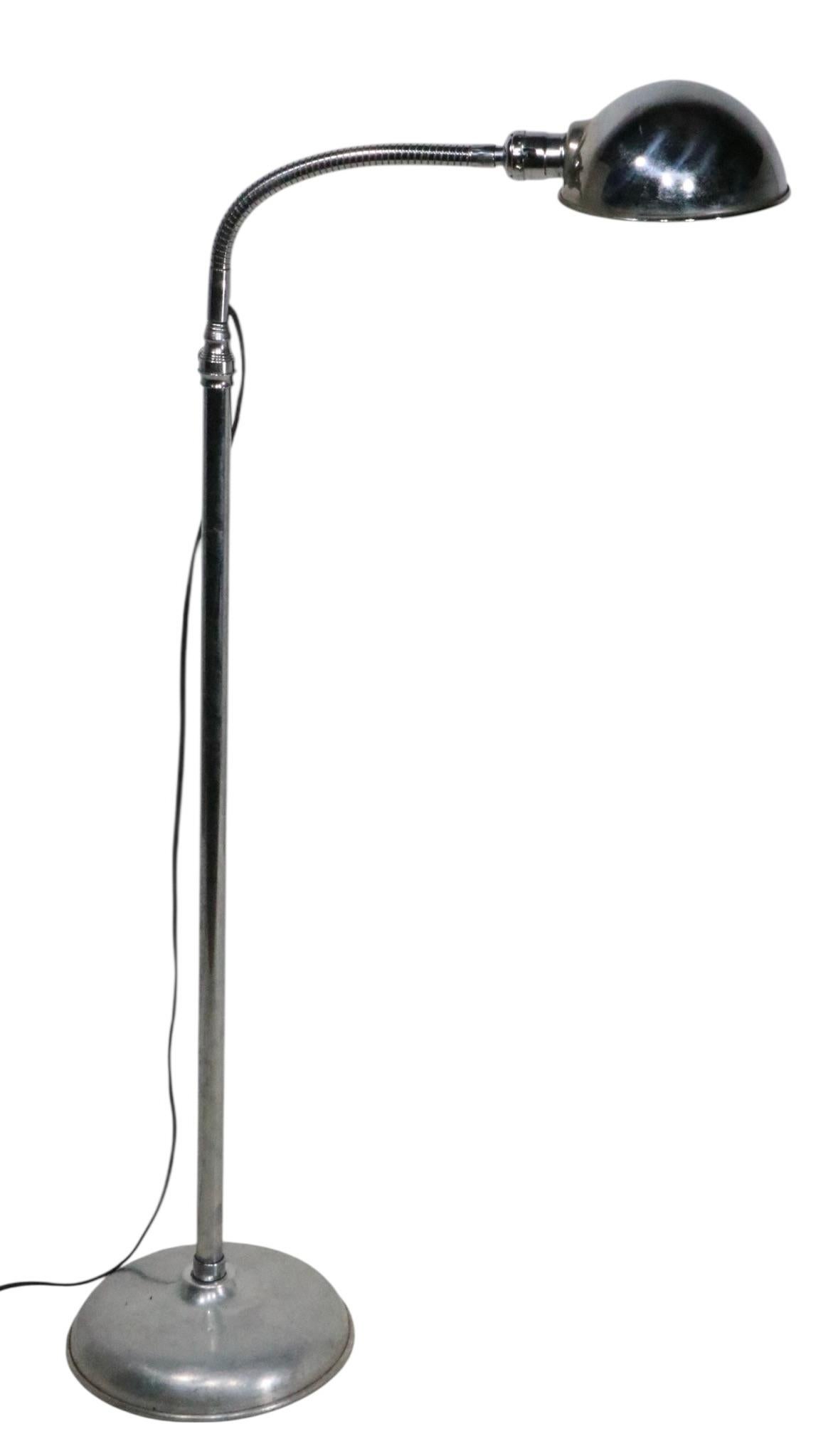 20th Century Vintage Industrial Chrome and Aluminum Gooseneck Floor Lamp c 1950/60's For Sale