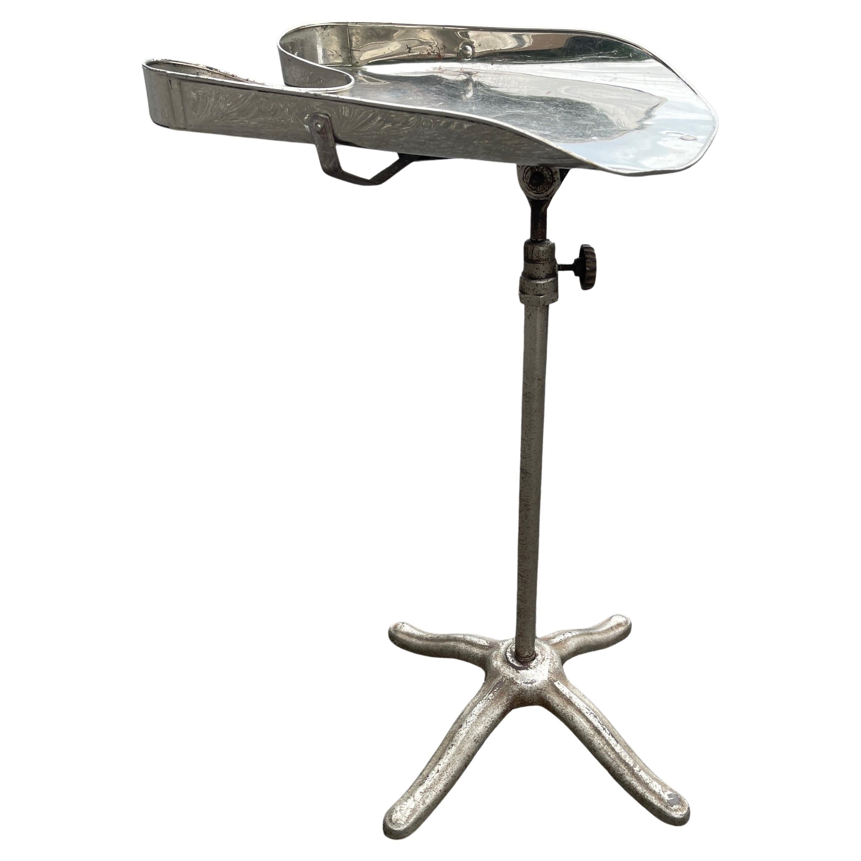 Vintage industrial chrome hair salon stand side table. 
The table has a tilt top functionality, please see detailed listed.