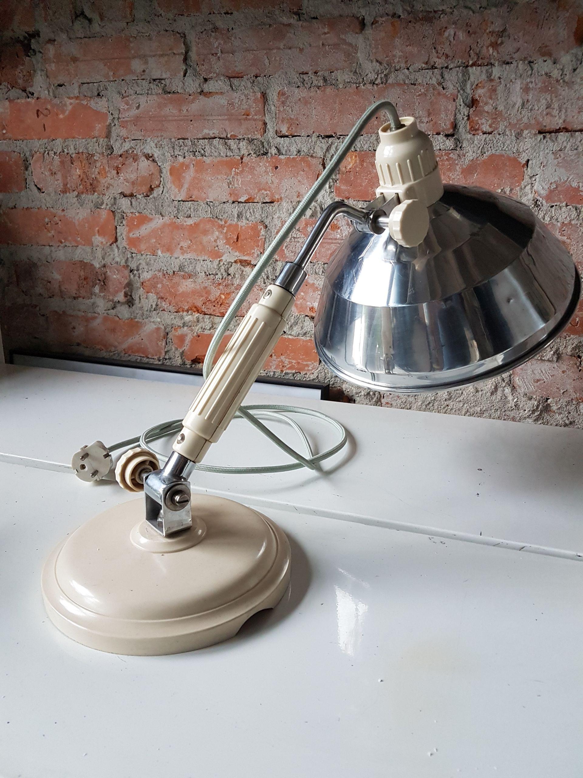 Mid-Century Modern Vintage Industrial Chrome Table Stand Wall Lamp For Sale