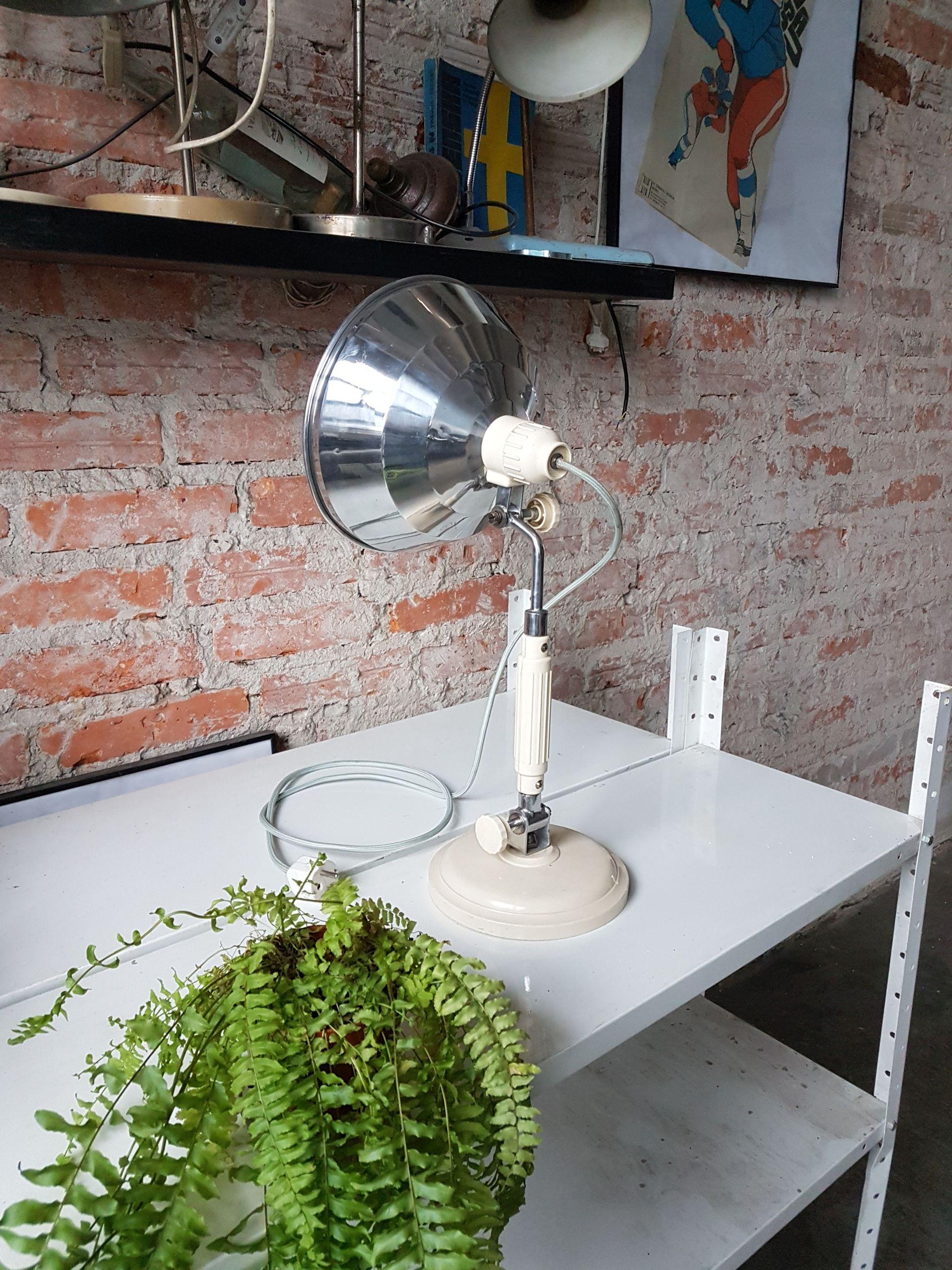 Late 20th Century Vintage Industrial Chrome Table Stand Wall Lamp For Sale