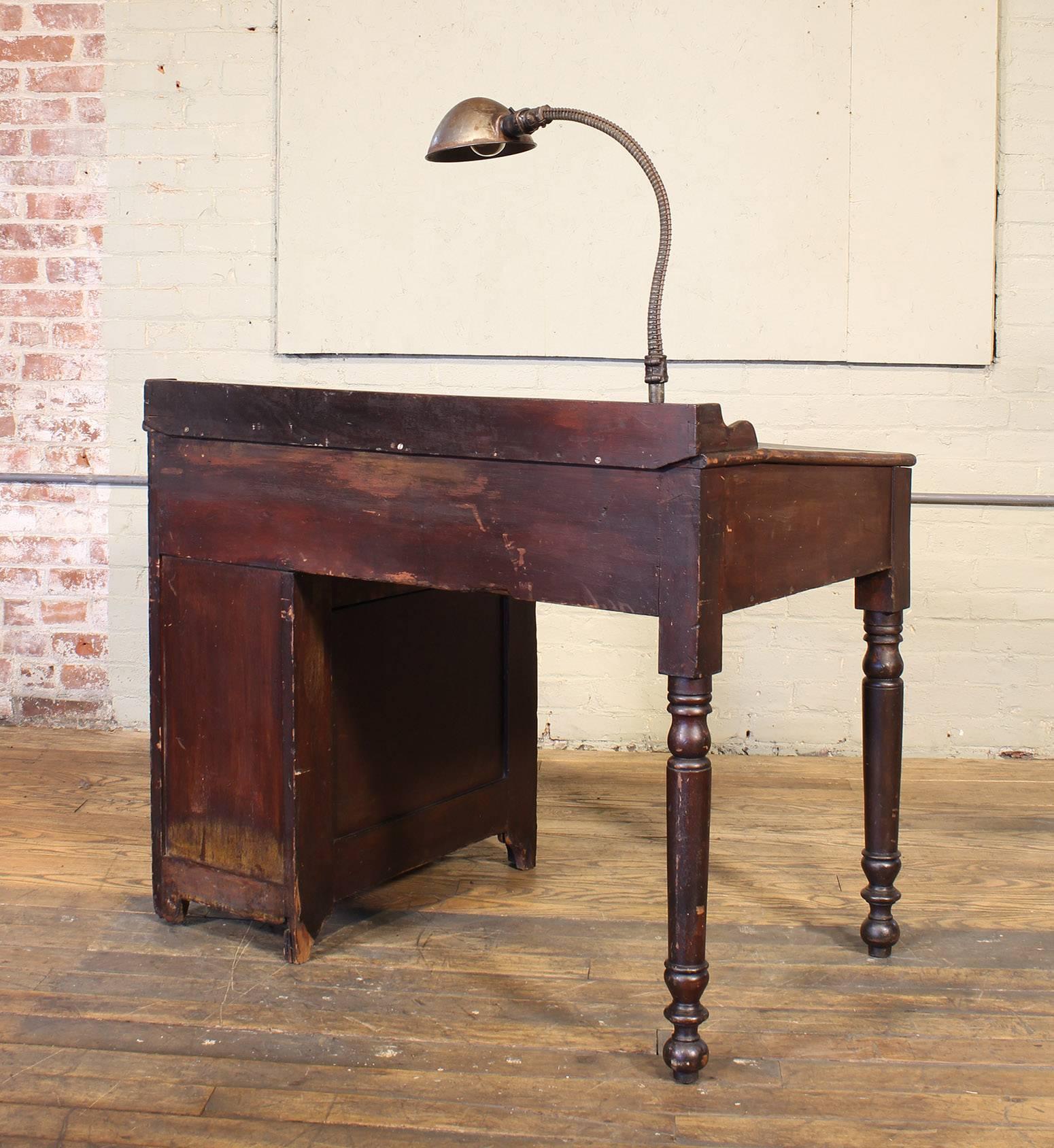 Vintage Industrial Clerk's Desk Workbench with Adjustable Goose-Neck Task Light 1