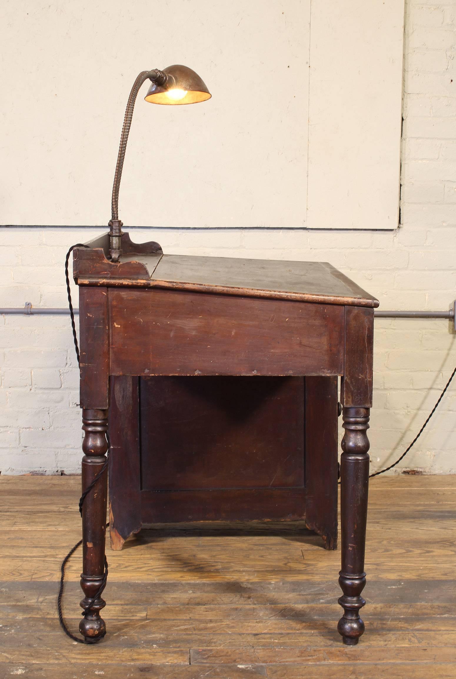 Vintage Industrial Clerk's Desk Workbench with Adjustable Goose-Neck Task Light 3