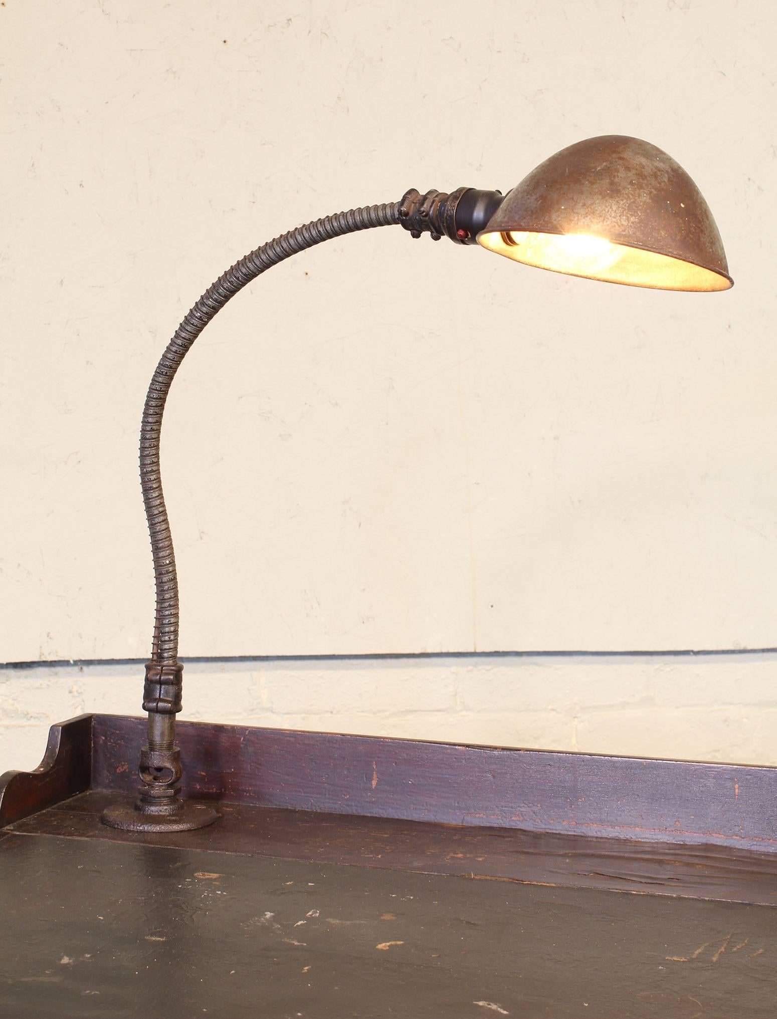 Vintage Industrial Clerk's Desk Workbench with Adjustable Goose-Neck Task Light 5