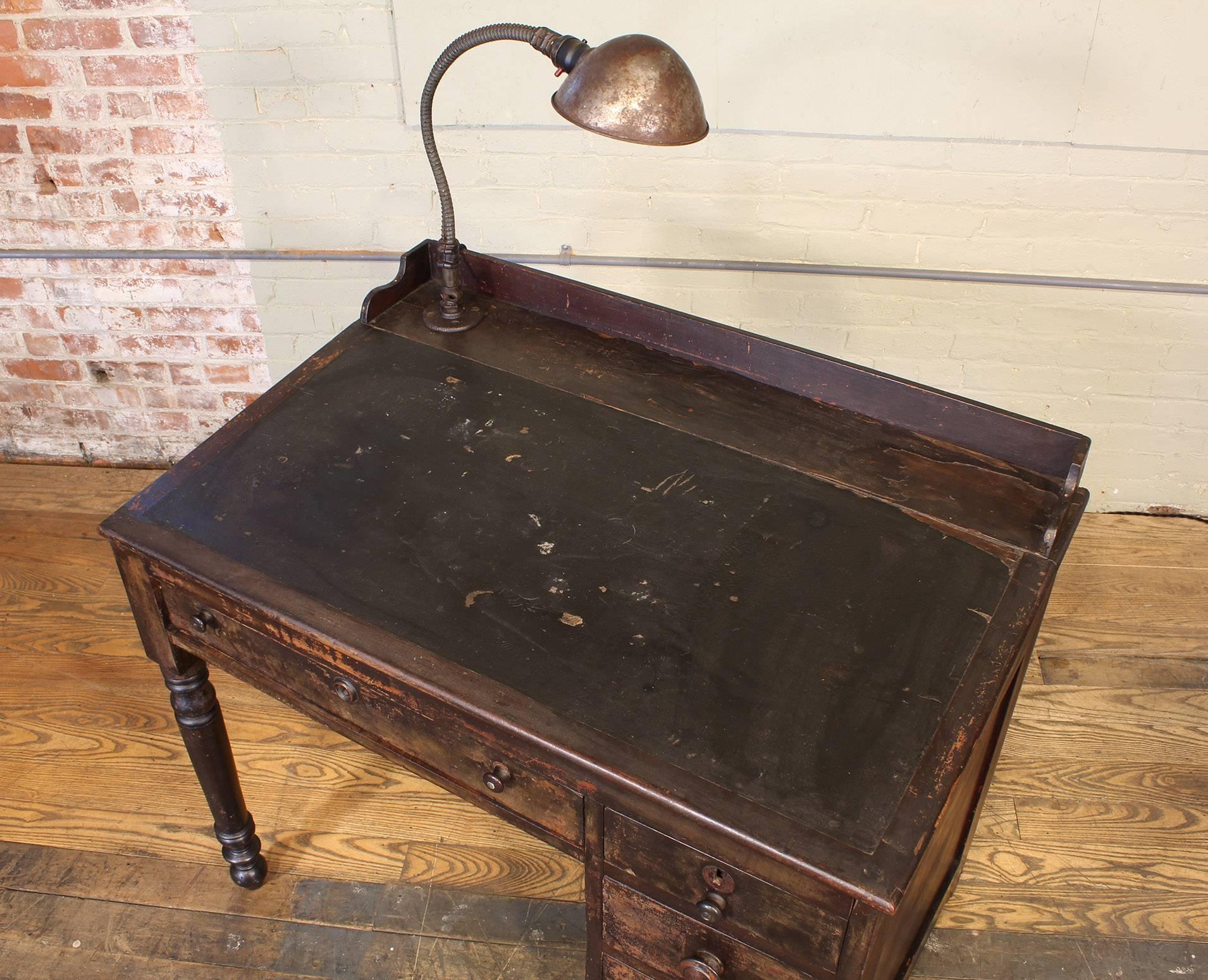 Vintage Industrial Clerk's Desk with Adjustable Task-Light 10